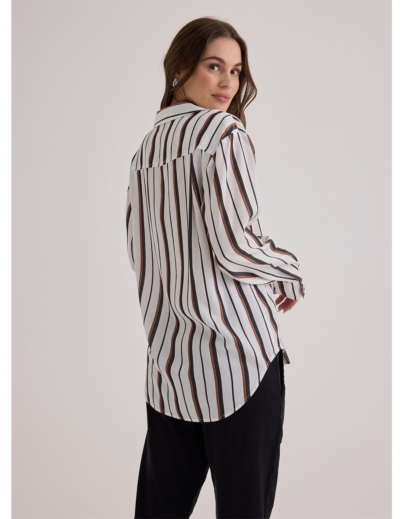 Bella Dahl I Boyfriend Button Down Stripe Shirt with Gold Lurex Thread