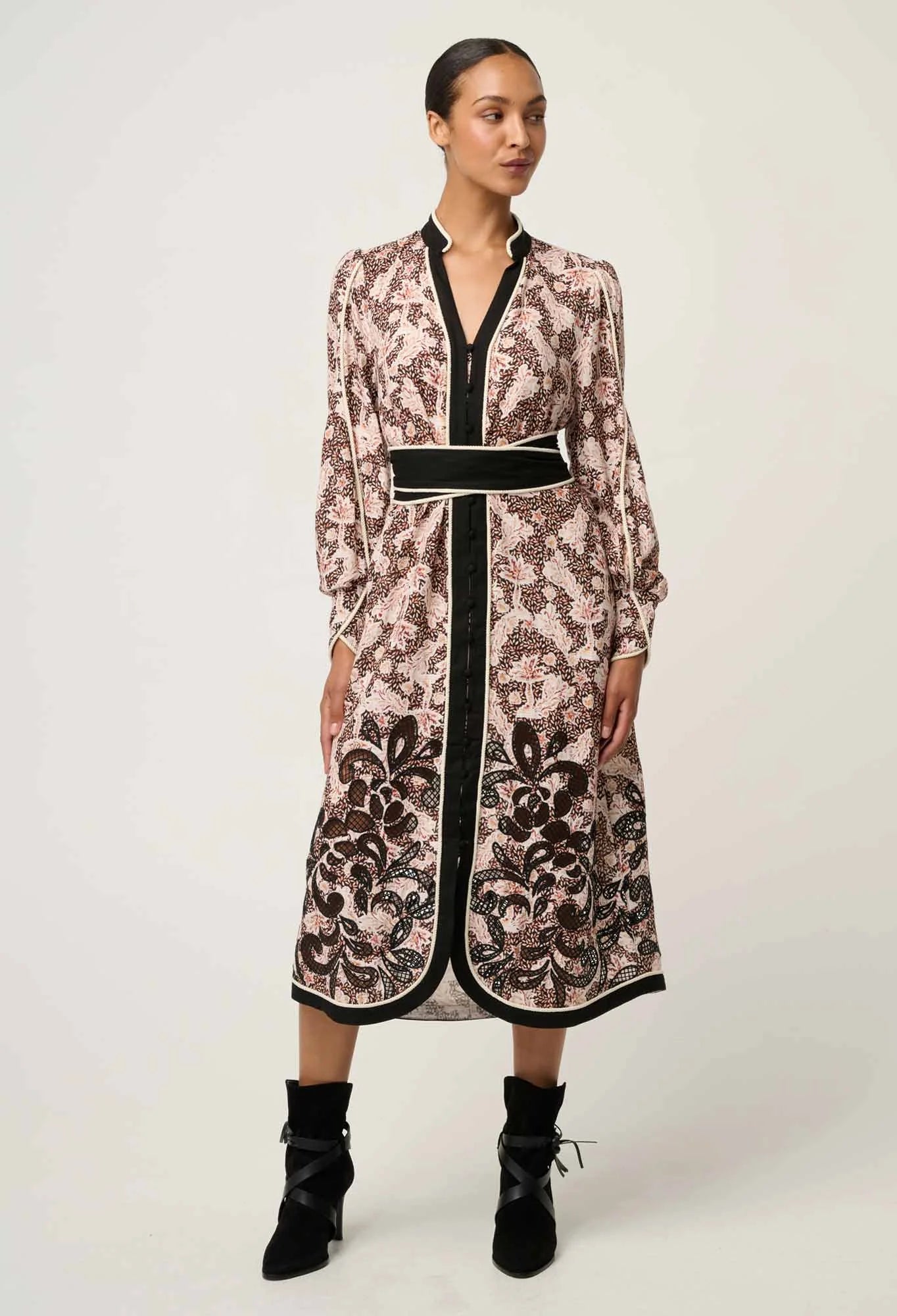 Once Was I Camille Curved Hem Placement Dress I Russet Palm