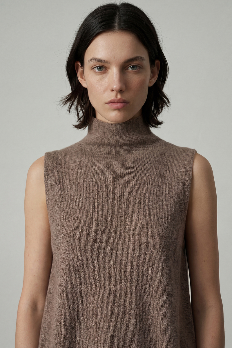 Aleger | Clouded Funnel Neck Vest | Beaver