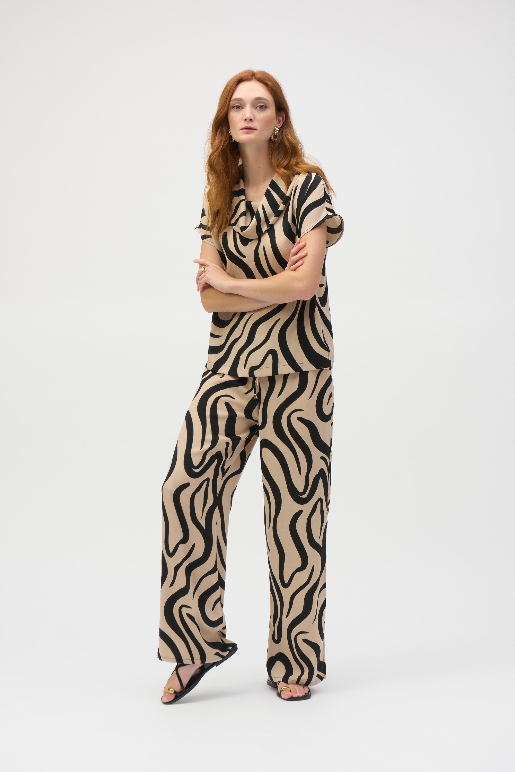 Joseph Ribkoff | Gauze Abstract Print Cowl Neck Top
