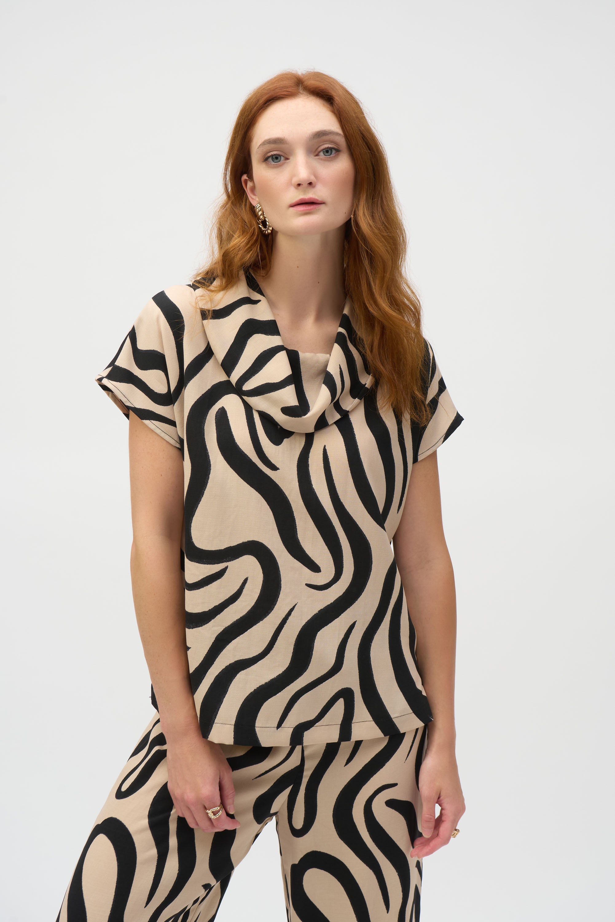 Joseph Ribkoff | Gauze Abstract Print Cowl Neck Top