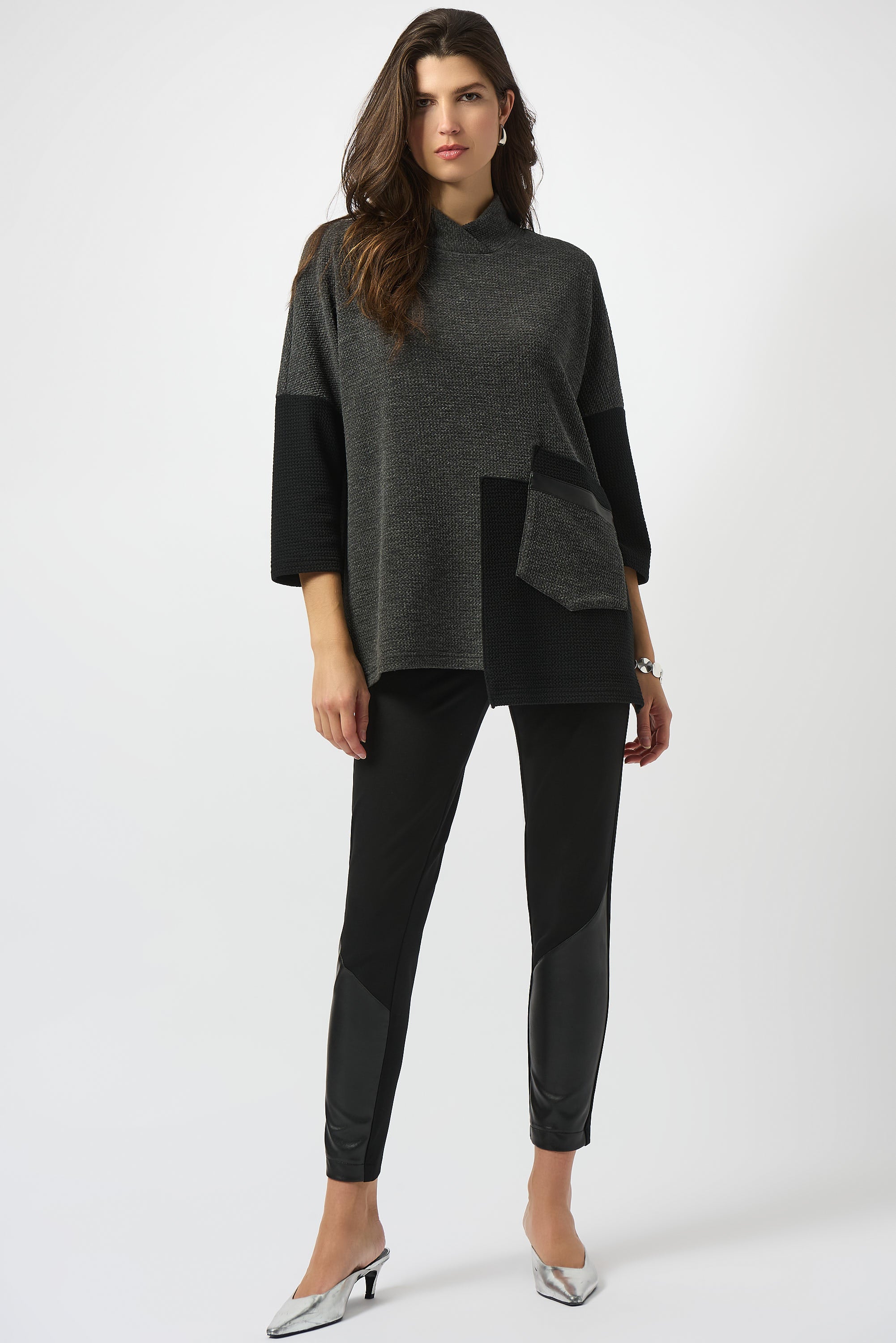 Joseph Ribkoff | Heavy Knit and Leatherette Pull-On Legging | Black