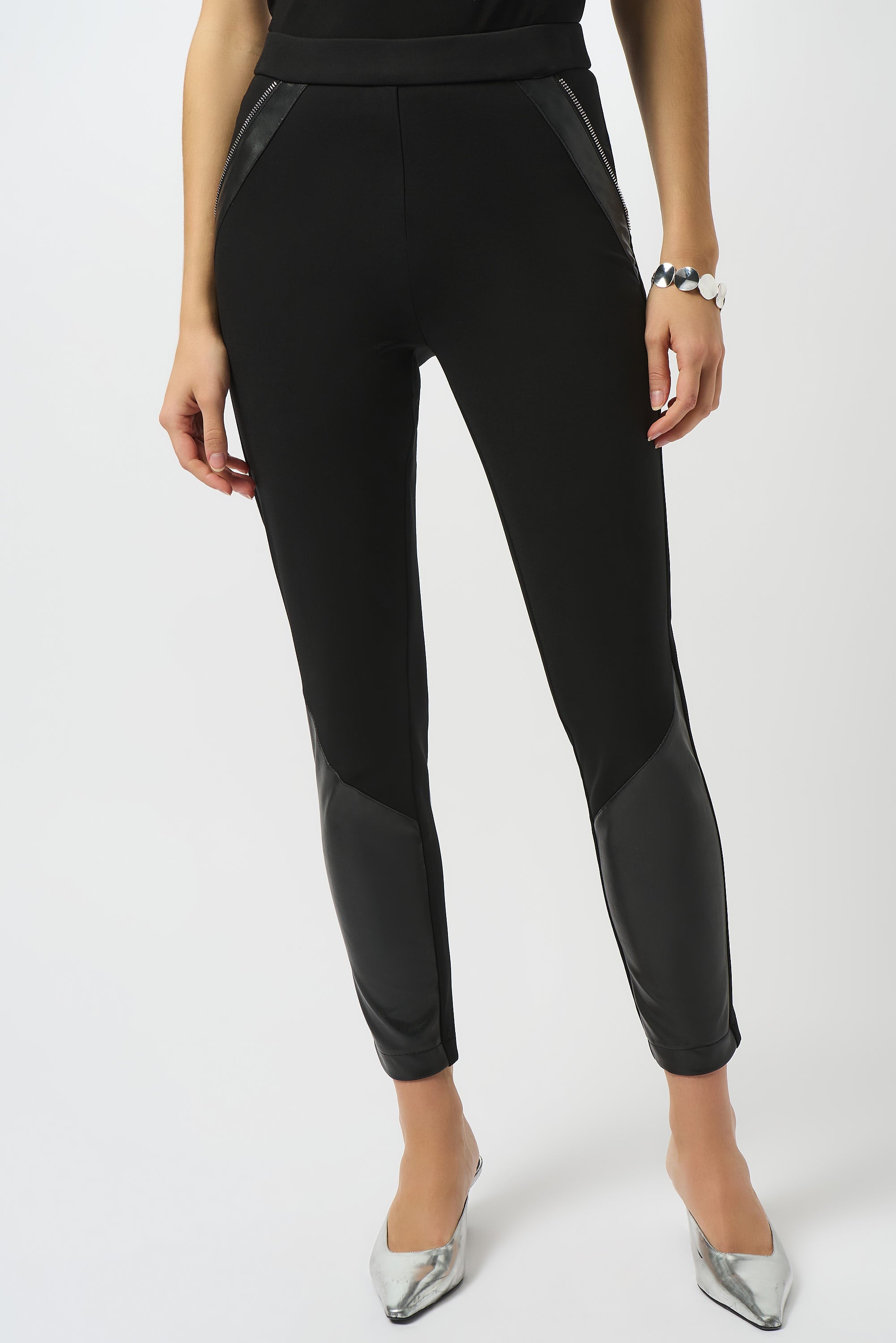 Joseph Ribkoff | Heavy Knit and Leatherette Pull-On Legging | Black
