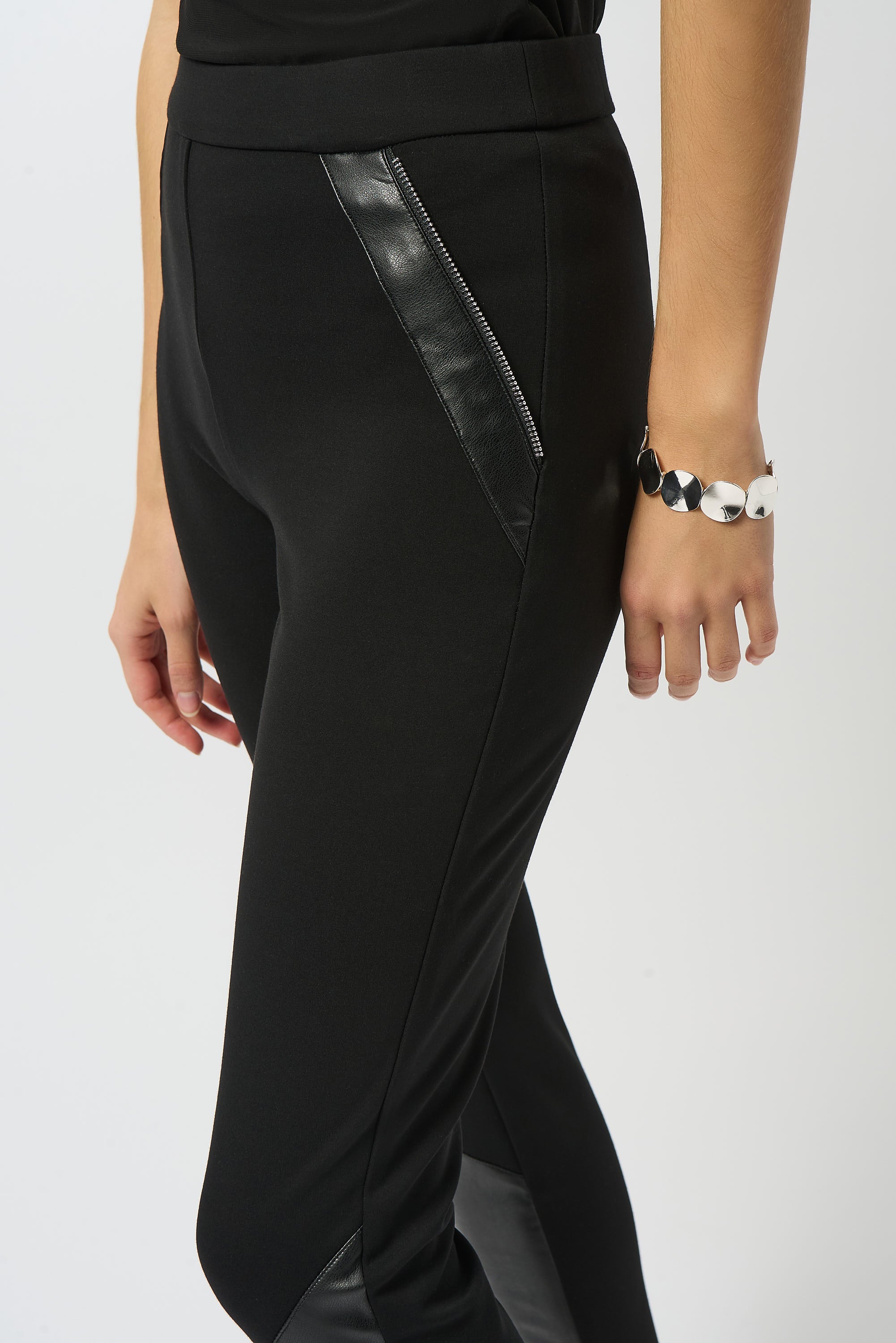 Joseph Ribkoff | Heavy Knit and Leatherette Pull-On Legging | Black