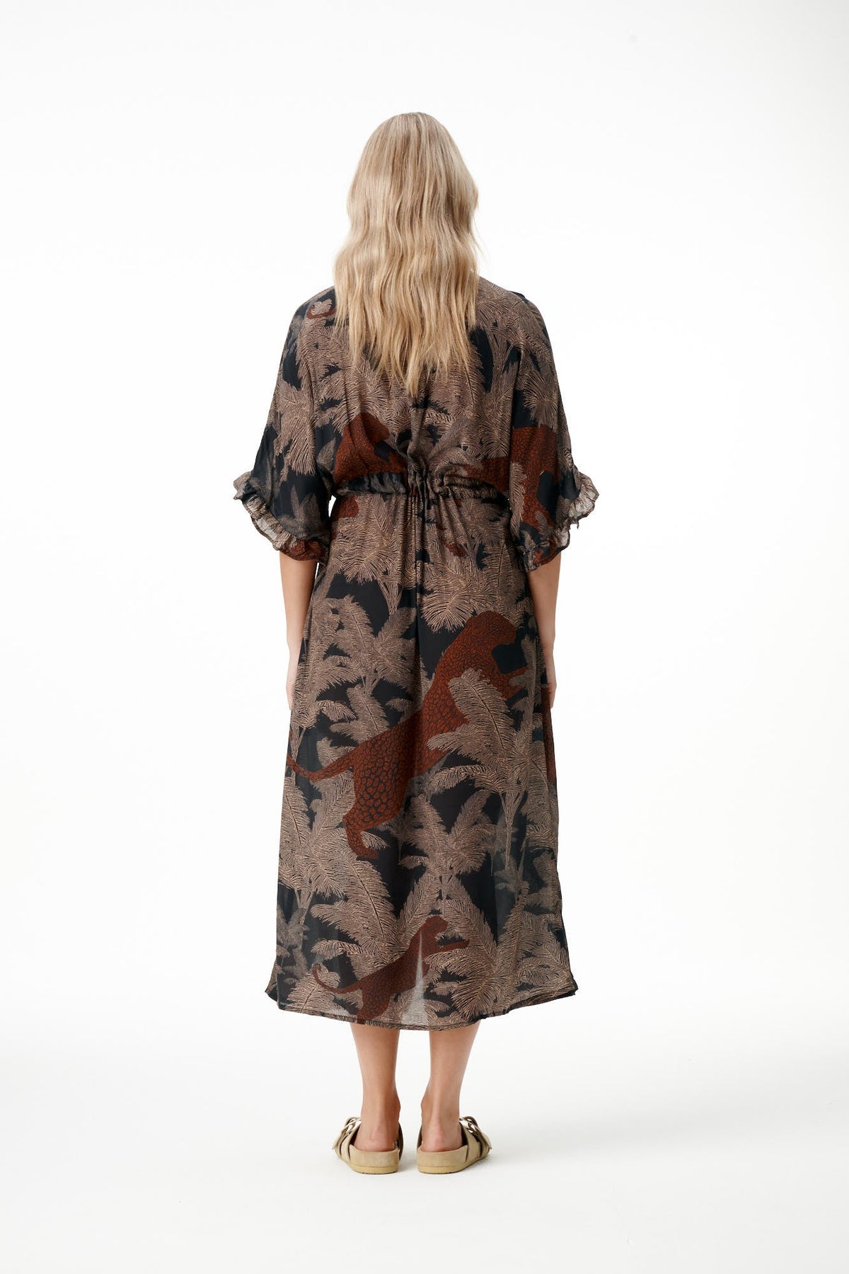 One Season I Jasmine Palm Safari Cotton Viscose Dress I Black/Camel