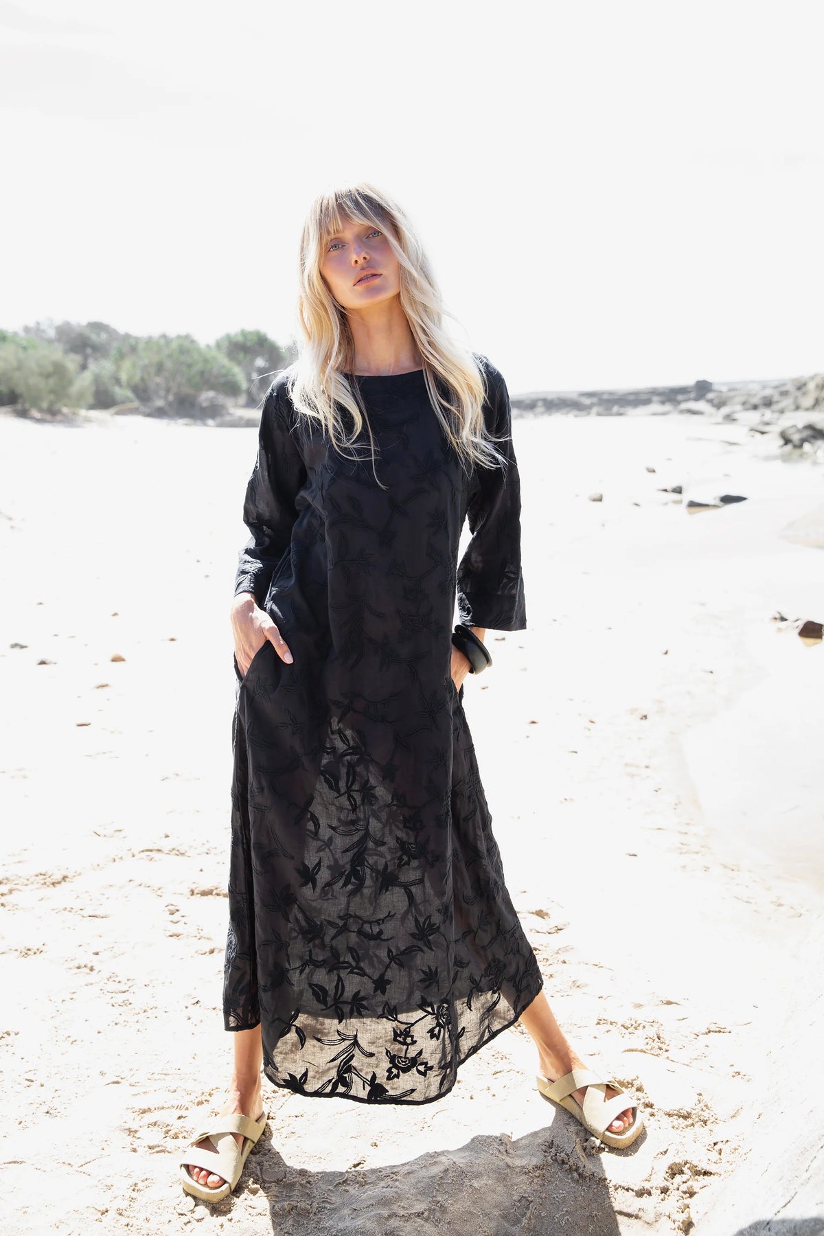 One Season | Deia Embroidery Dress | Black