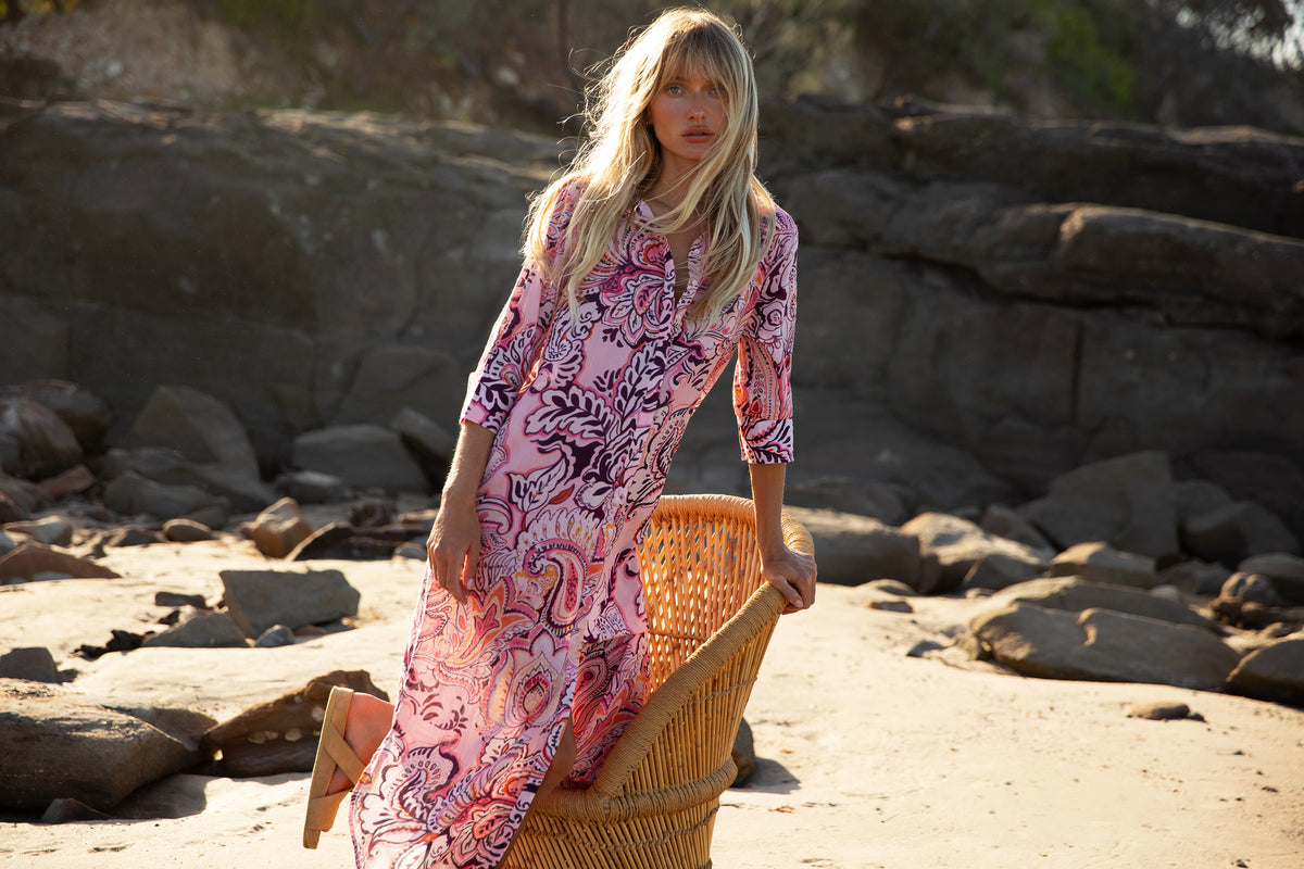 One Season | Long Daisy Cotton Dress | Rosewater Paisley