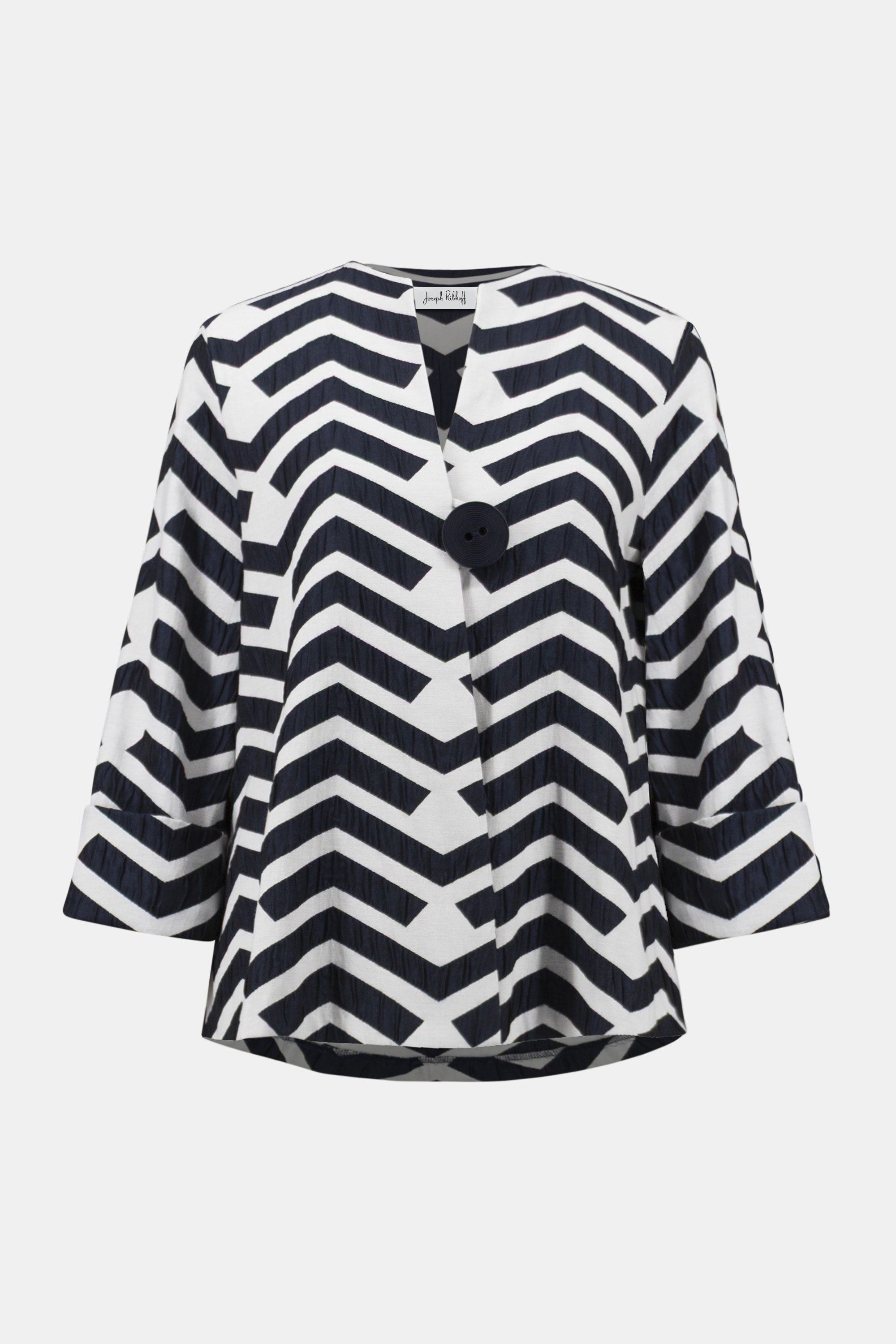 Joseph Ribkoff | Geometric Jacquard Trapeze Jacket | Navy/White