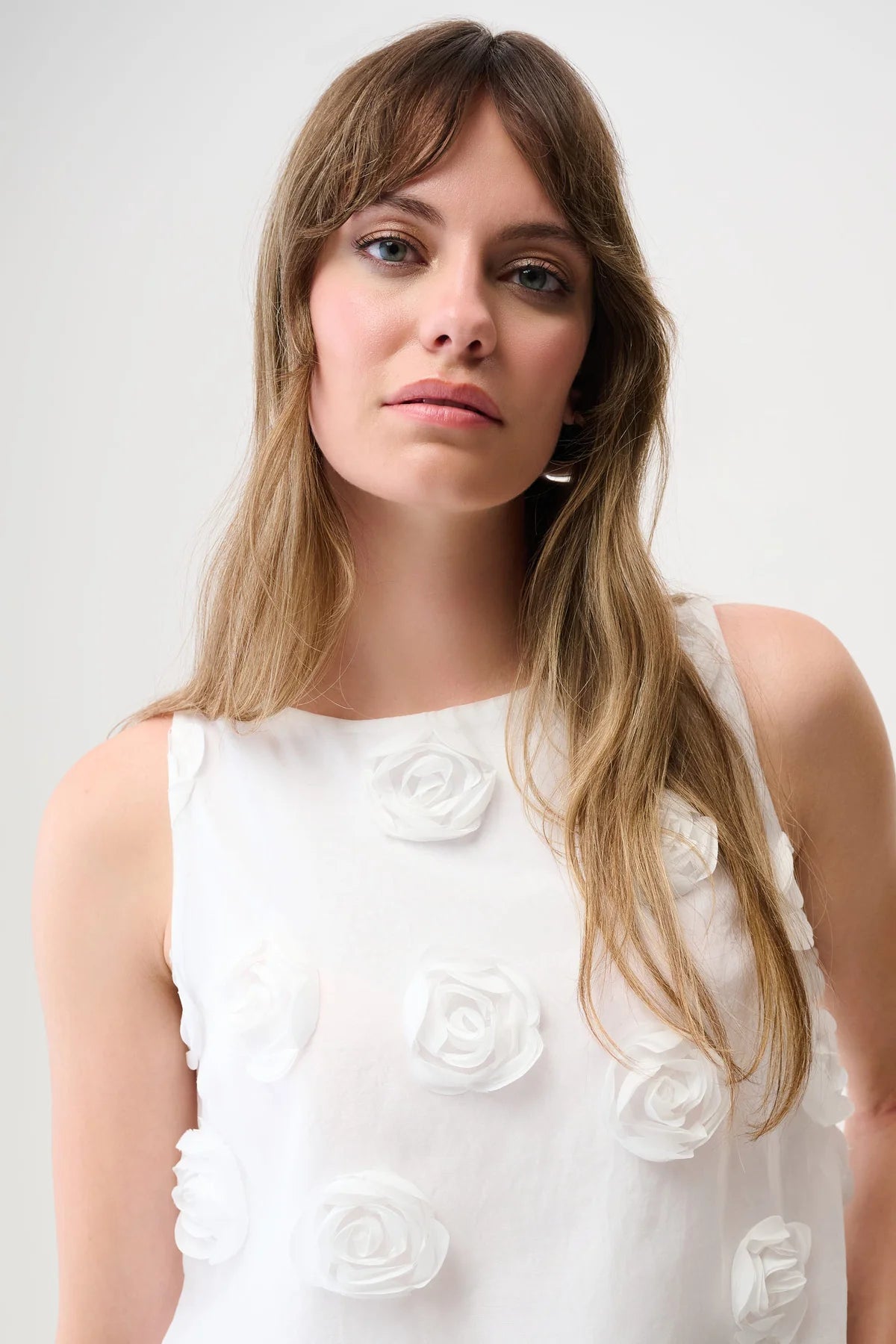 Joseph Ribkoff | Top with 3D Floral Embroidery | Flowers White