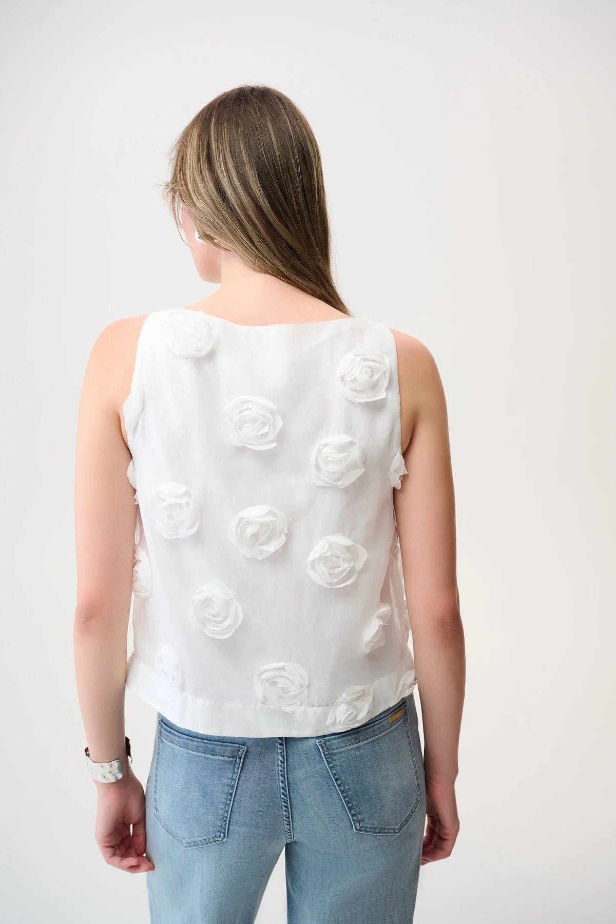 Joseph Ribkoff | Top with 3D Floral Embroidery | Flowers White