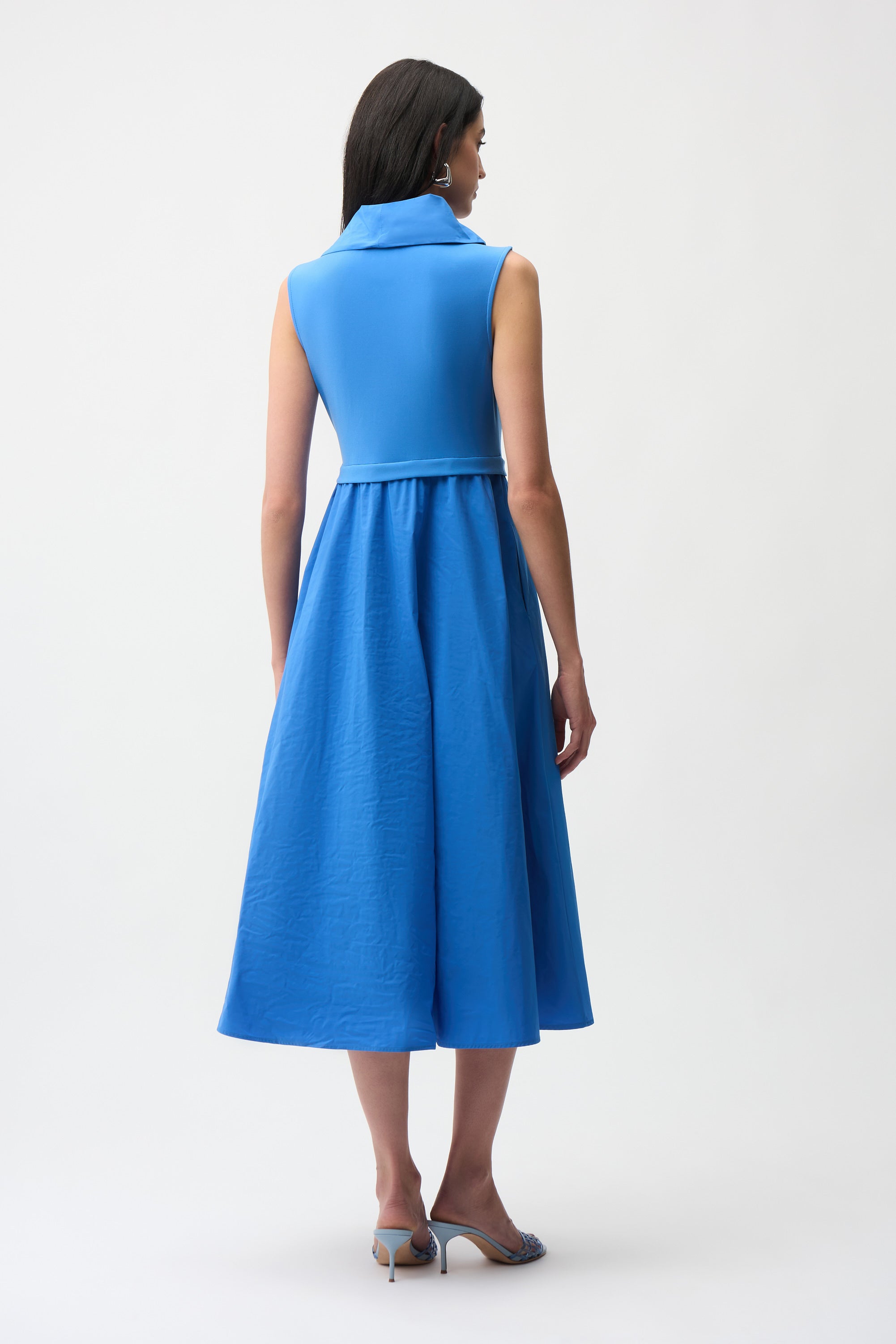 Joseph Ribkoff | Silky Knit and Memory Fit Flare Dress with Shawl Collar | Blue
