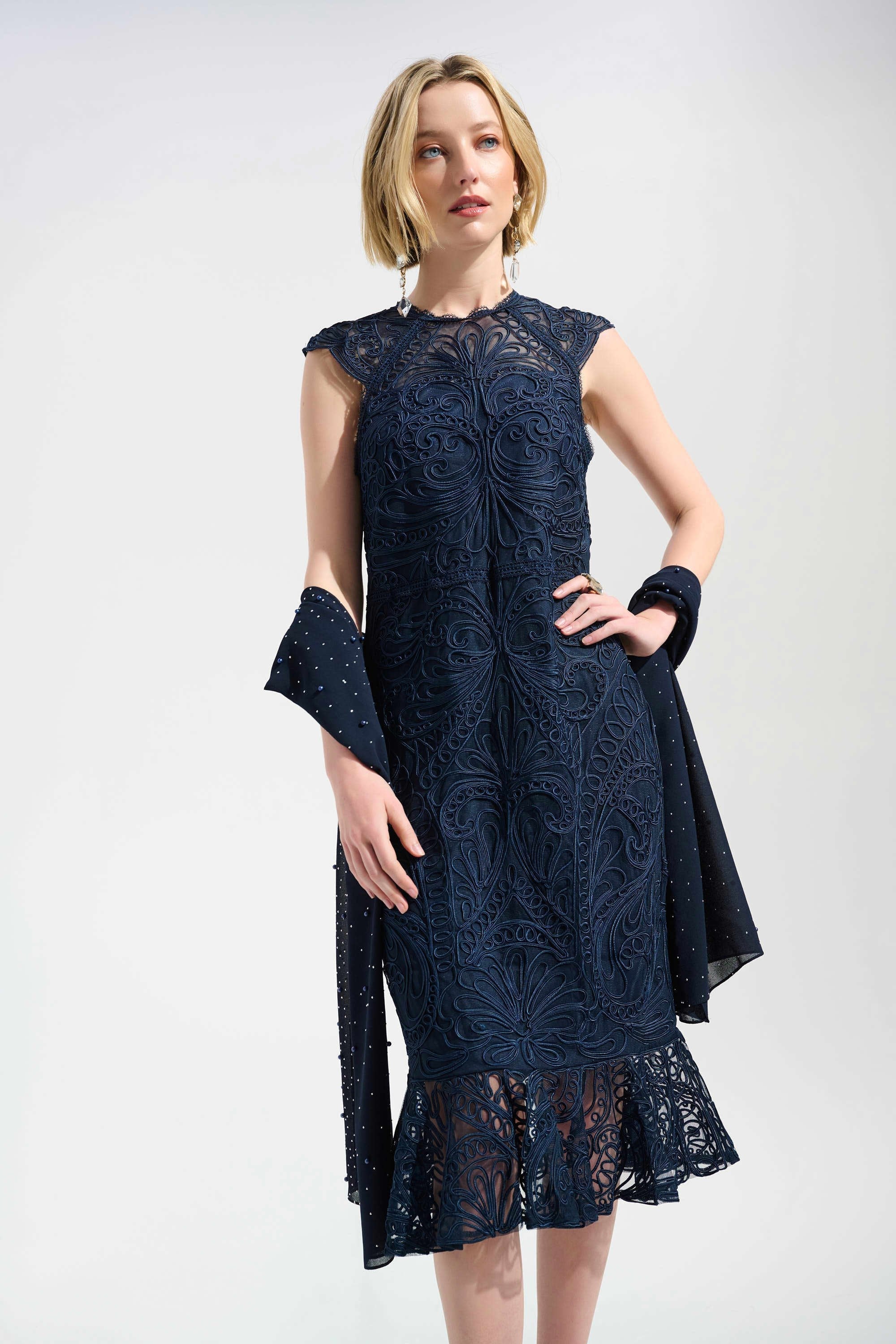 Joseph Ribkoff | Lace Knee Length Dress | Navy