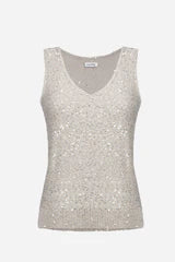 Joseph Ribkoff I Sequins Yarn V Neck Cami I Moonstone/Silver Sequins