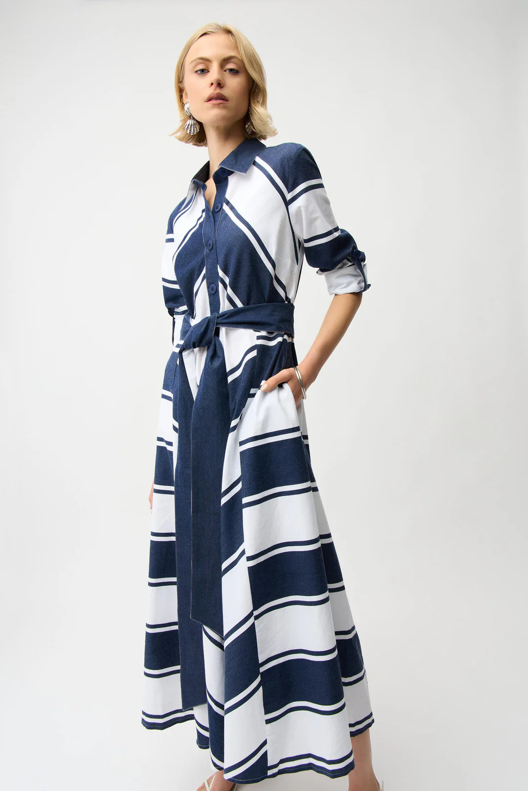 Joseph Ribkoff | Cotton Flare Stripe Dress | Navy/White