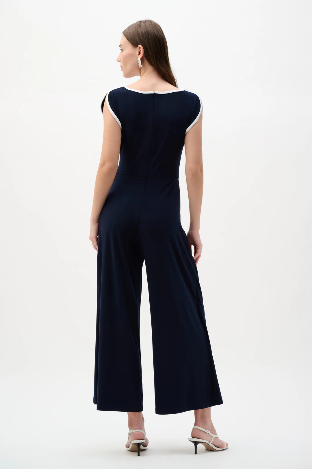 Joseph Ribkoff | Silky Knit Jumpsuit with Draped Bodice | Midnight Blue/Vanilla