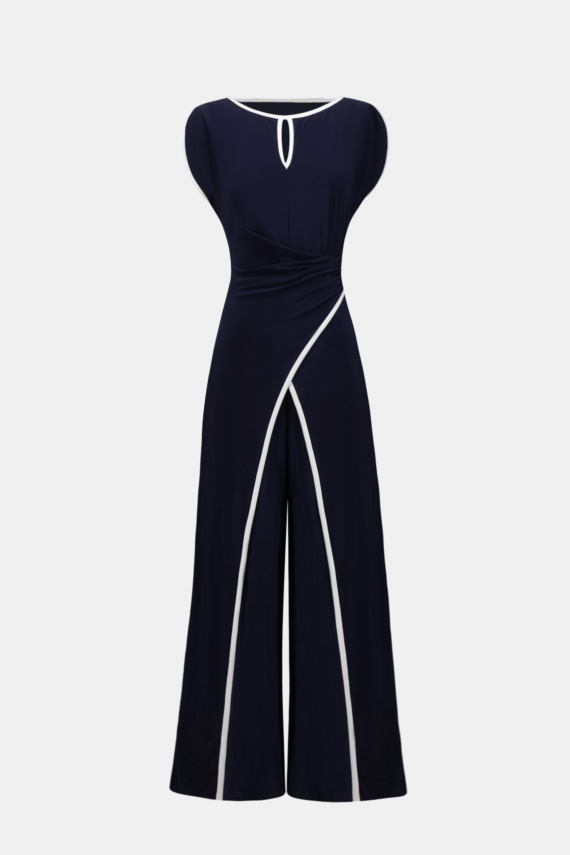 Joseph Ribkoff I Silky Knit Jumpsuit with Draped Bodice I Midnight Blue/Vanilla