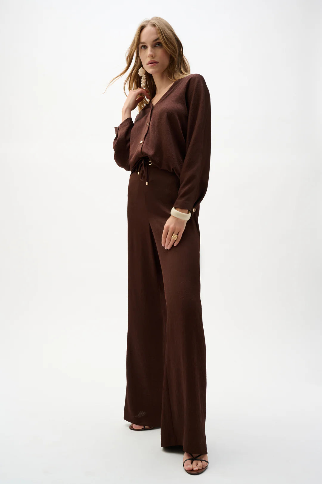 Joseph Ribkoff | Wide Leg with Drawstring Pants | Mahogany