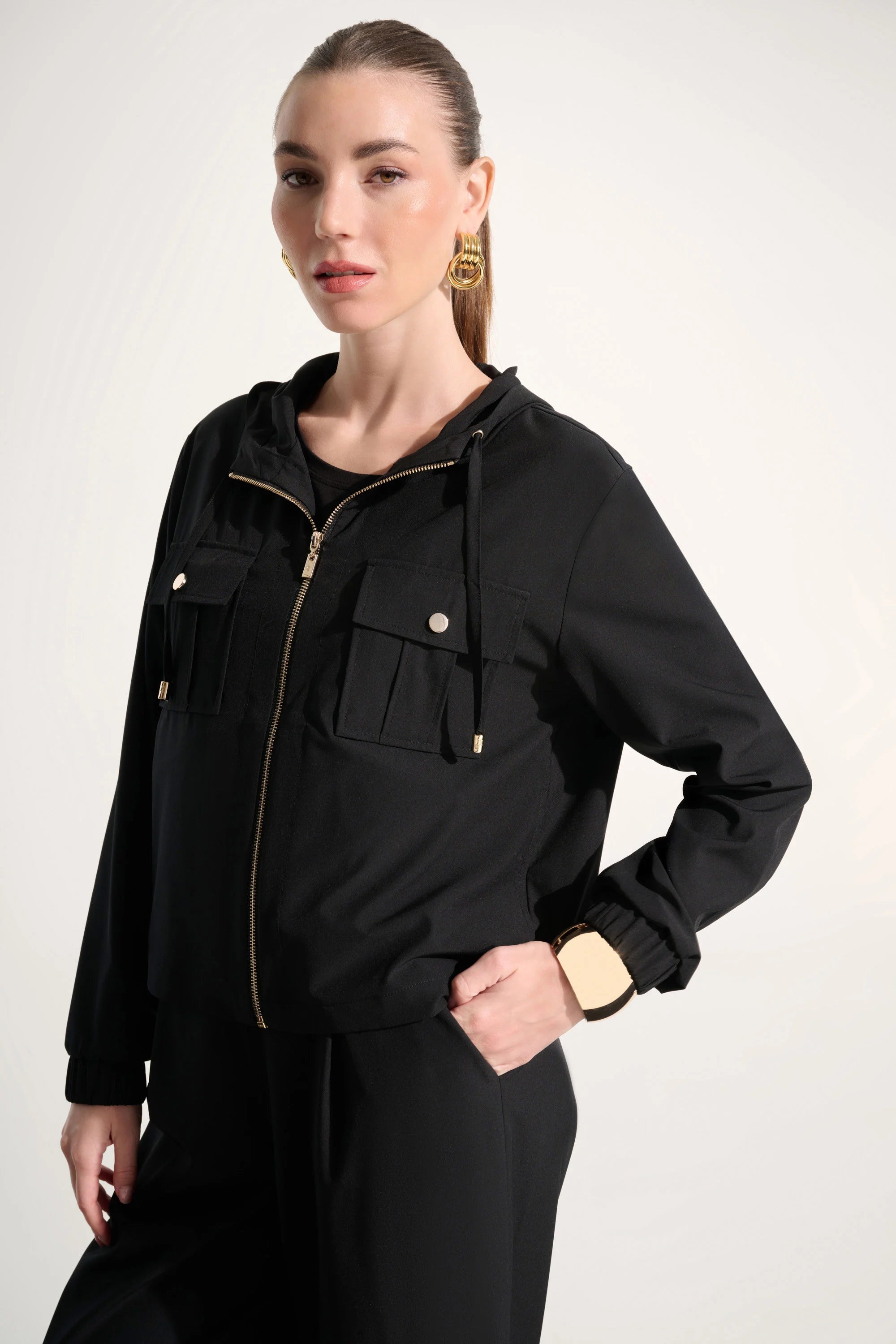 Joseph Ribkoff I Stretch Active wear Jacket With Hood I Black