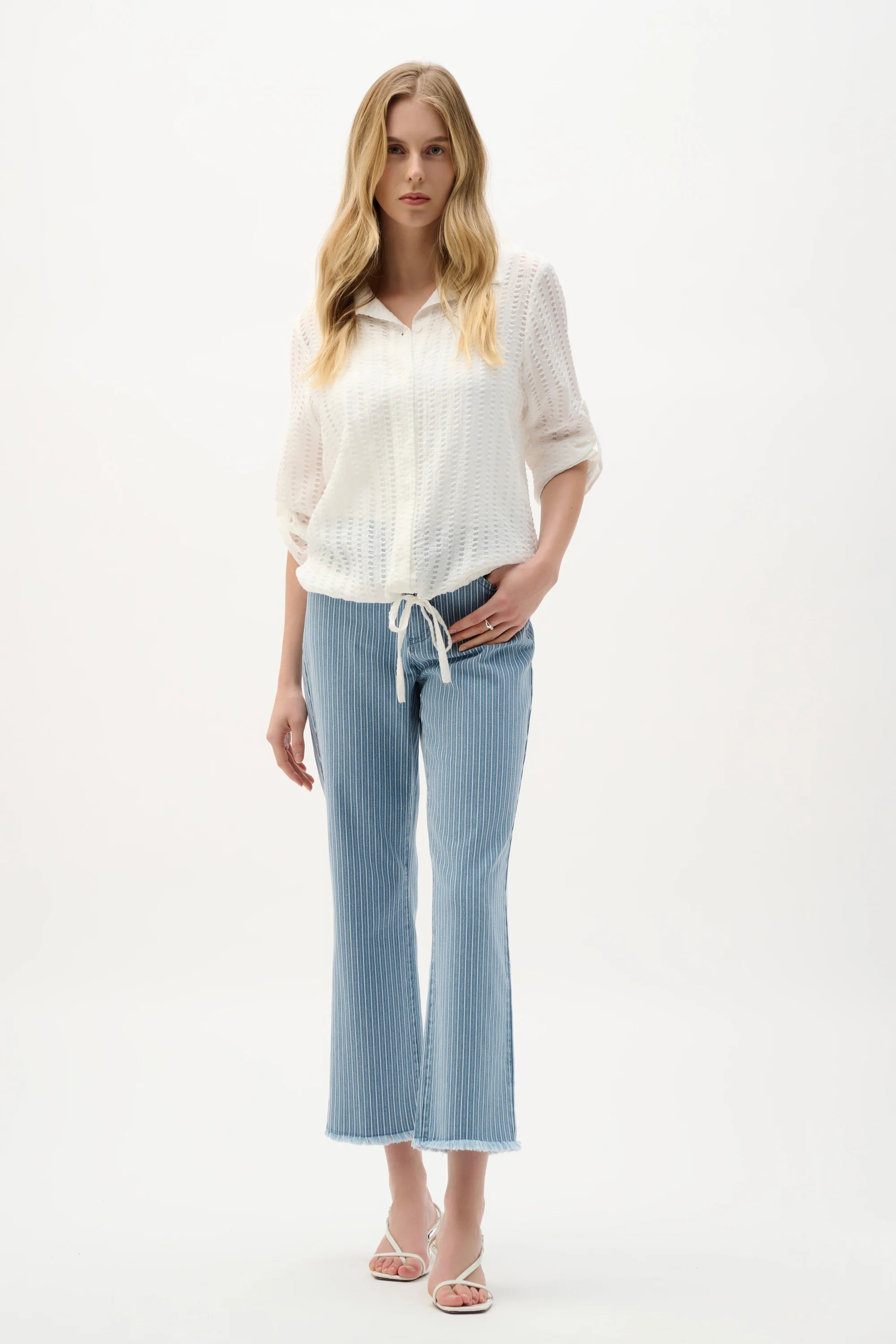 Joseph Ribkoff | Cotton Denim Stripe Pants | Blue/White