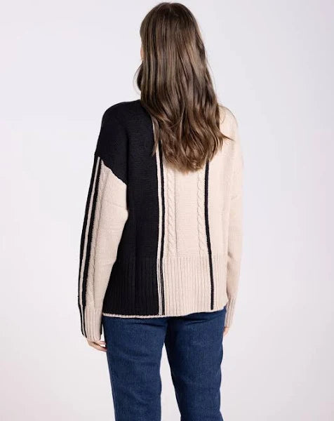 Two T's | Cable Mock Neck | Almond/Black