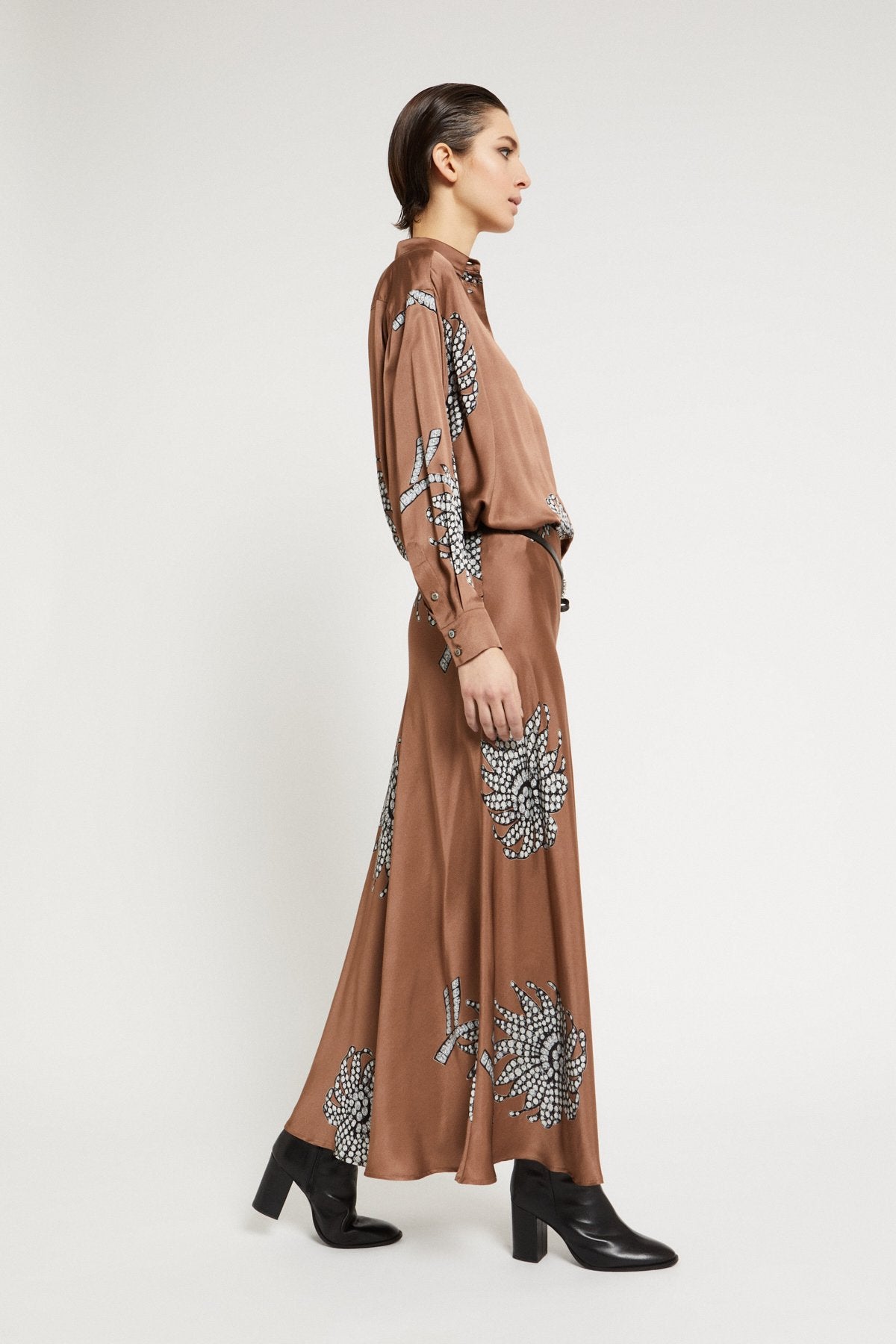 Ottod'Ame | Elastic Waist Printed Skirt | Brown