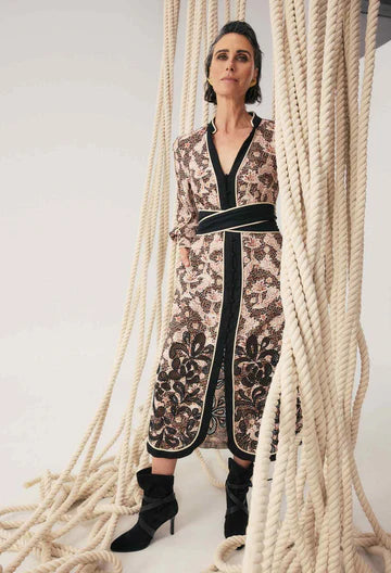 Once Was I Camille Curved Hem Placement Dress I Russet Palm