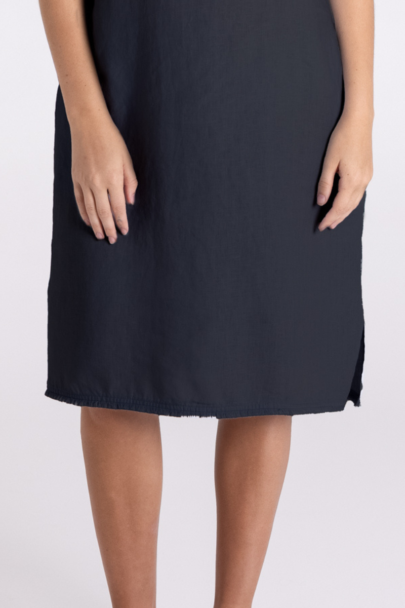 Two T's | Linen Dress with Fringe Detail | Charcoal