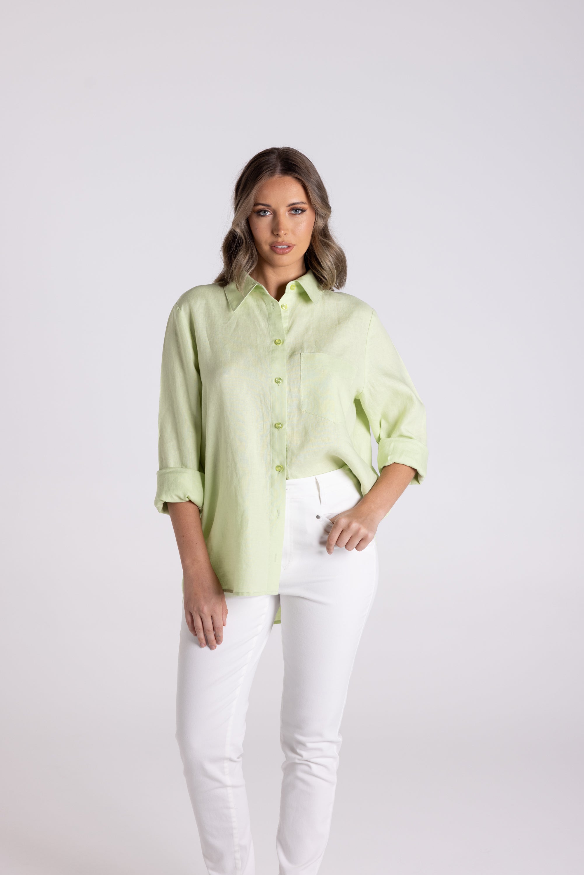 Two T's | Classic Linen Shirt | Lime