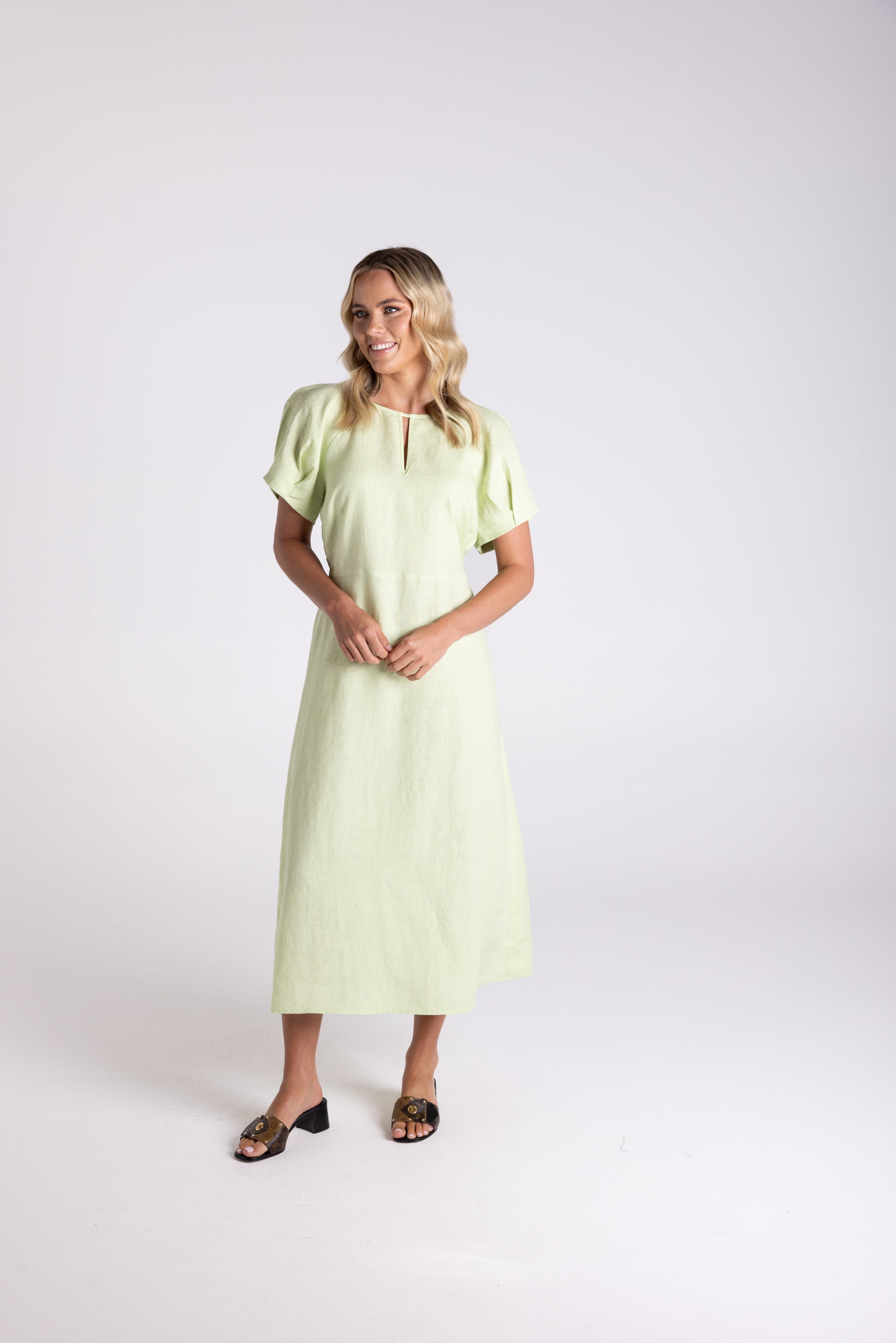 Two T's | Linen Midi Dress | Lime