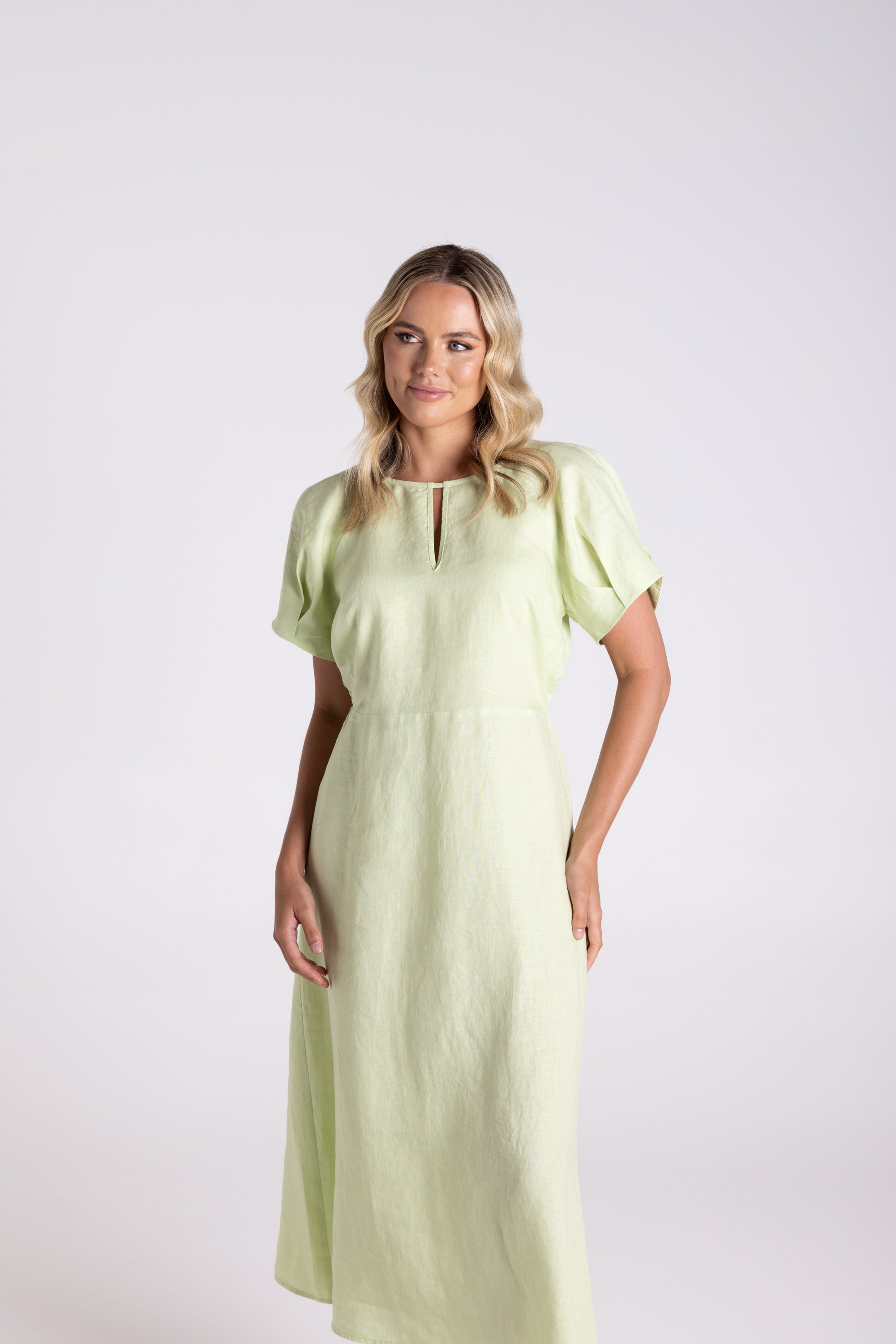 Two T's | Linen Midi Dress | Lime
