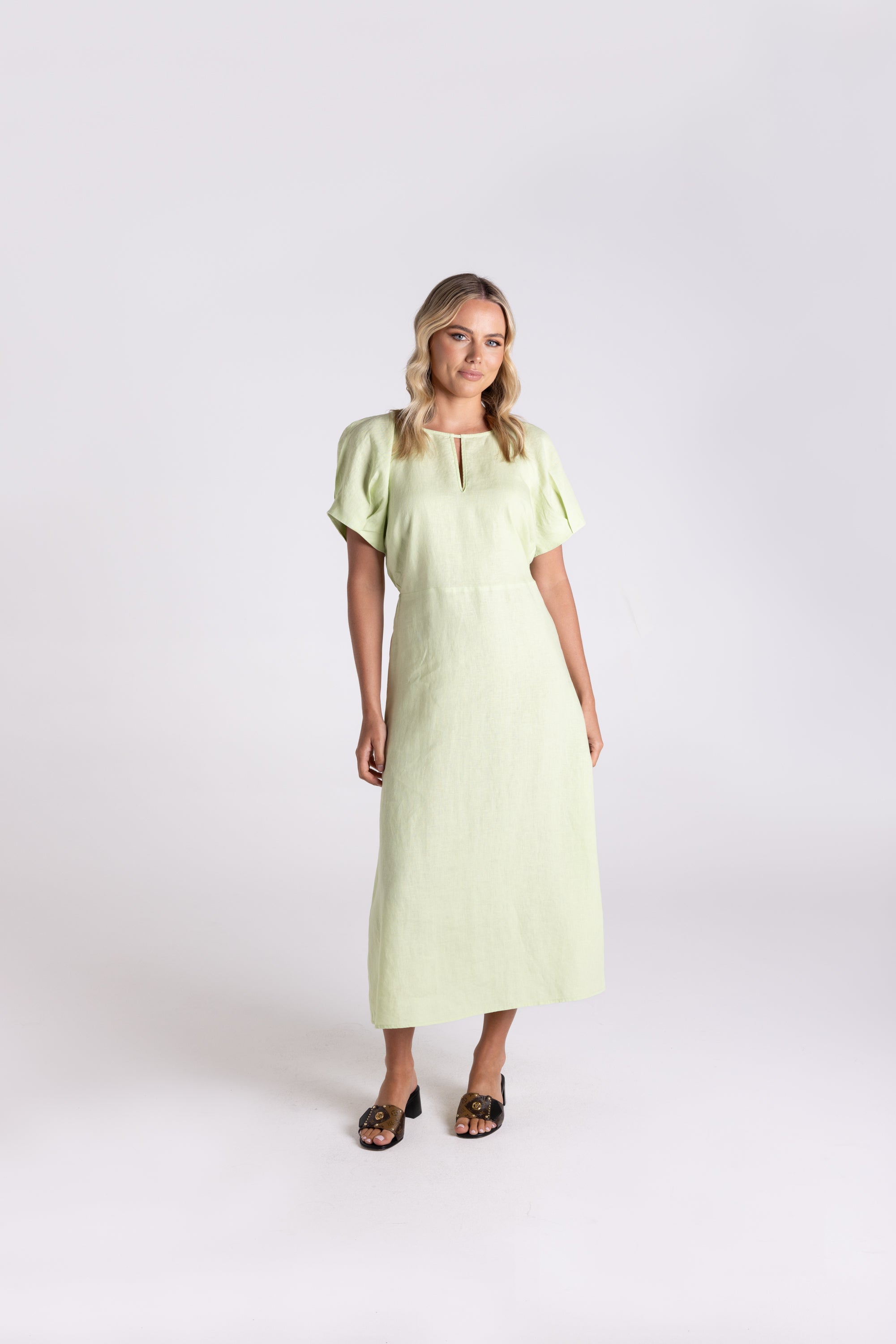 Two T's | Linen Midi Dress | Lime