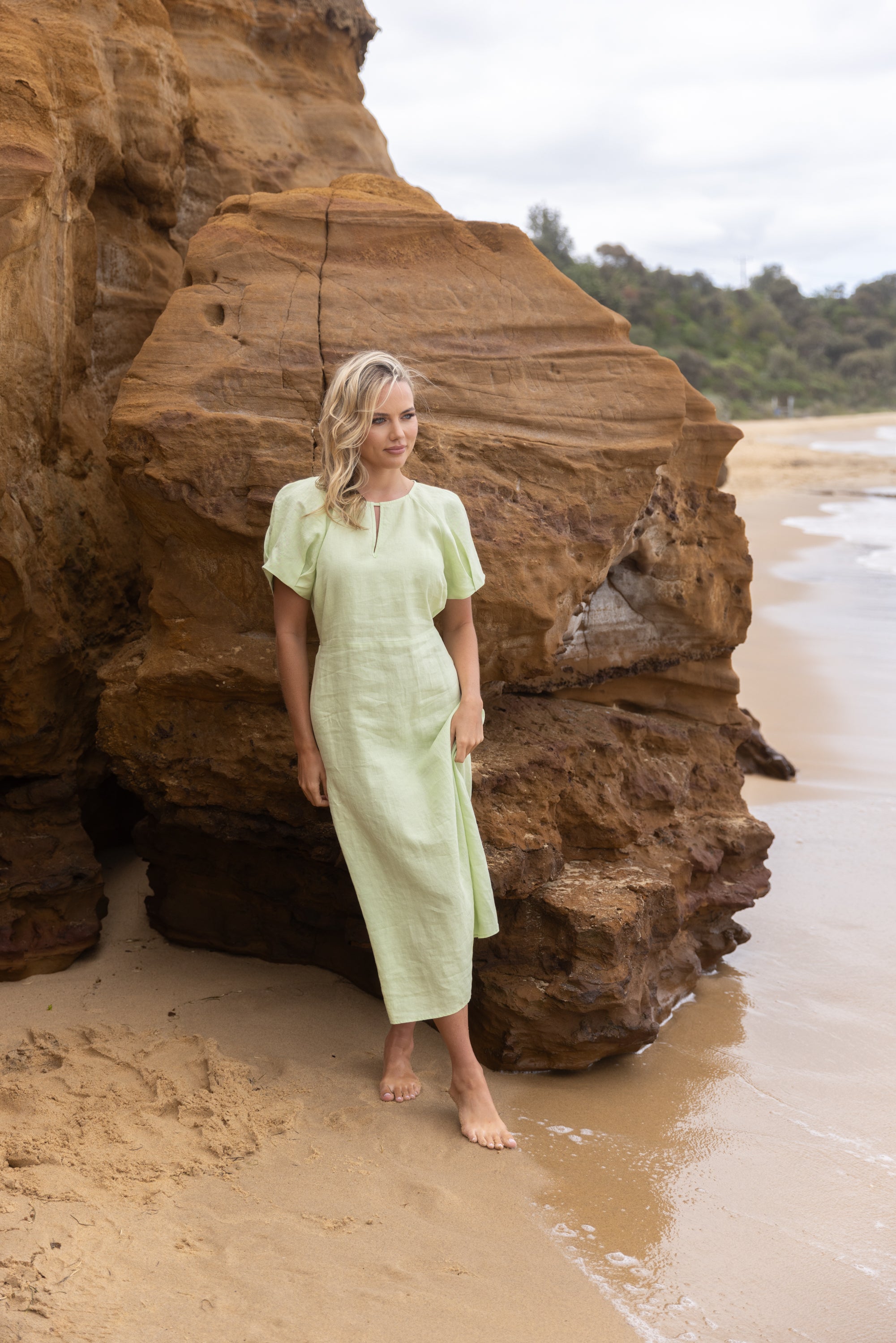 Two T's | Linen Midi Dress | Lime