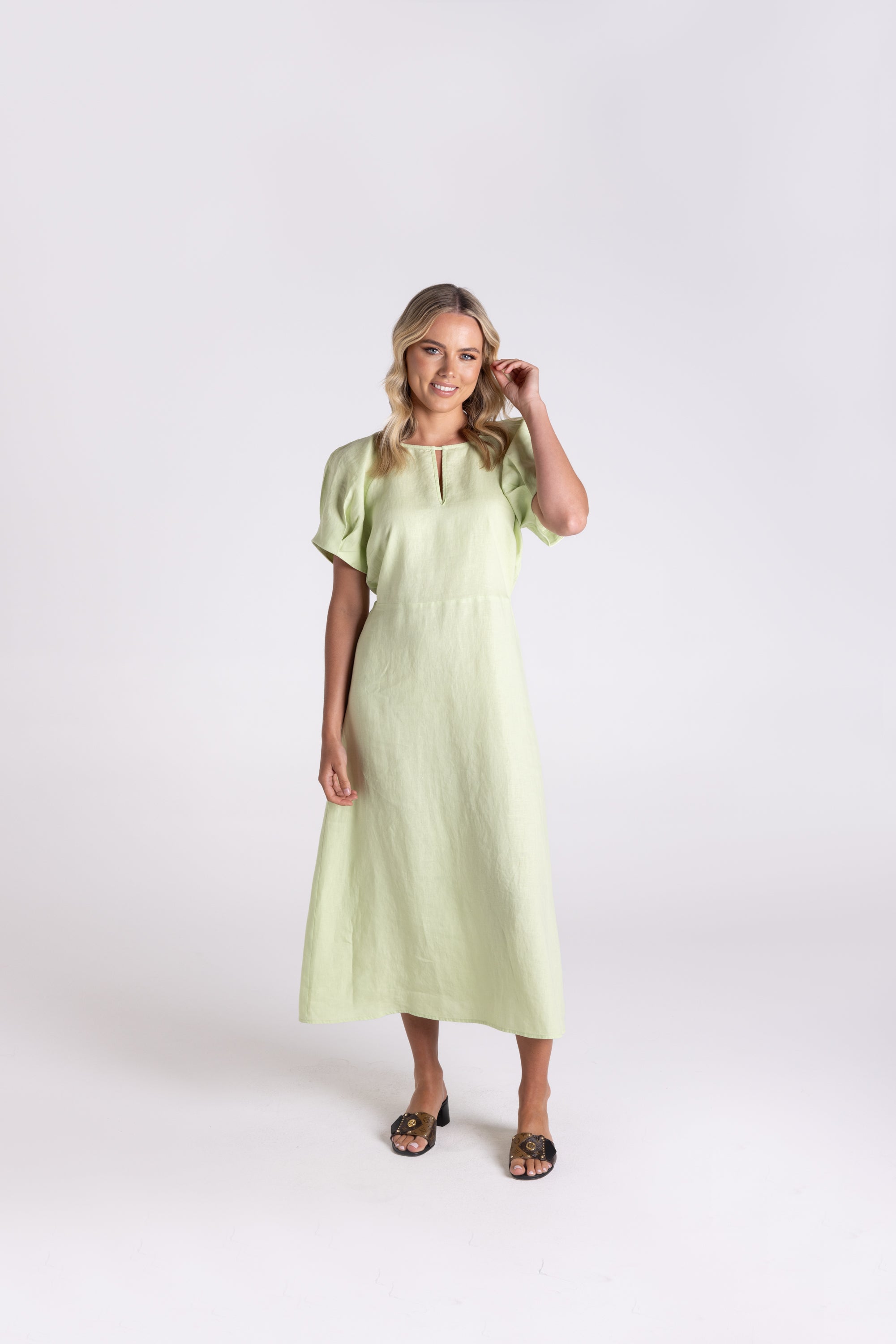 Two T's | Linen Midi Dress | Lime