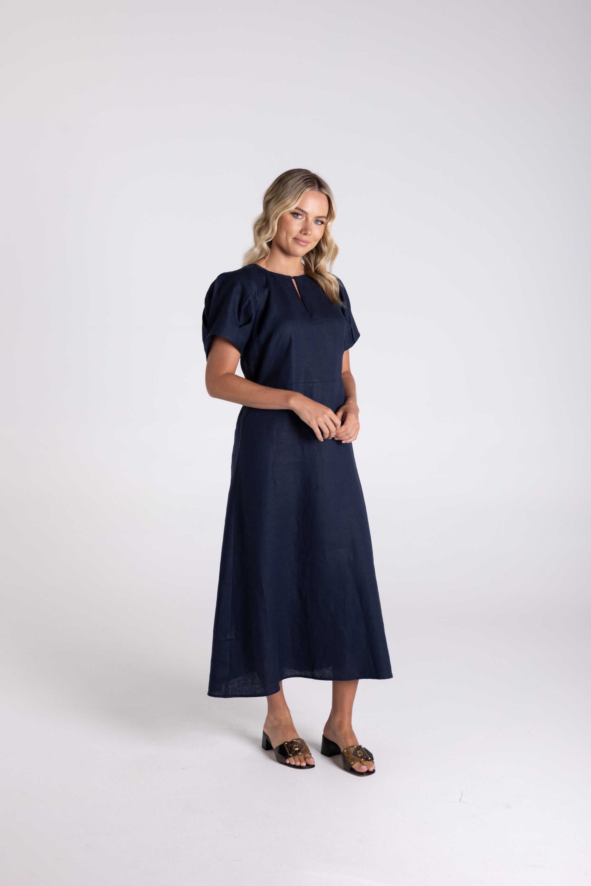 Two T's | Linen Midi Dress | French Navy