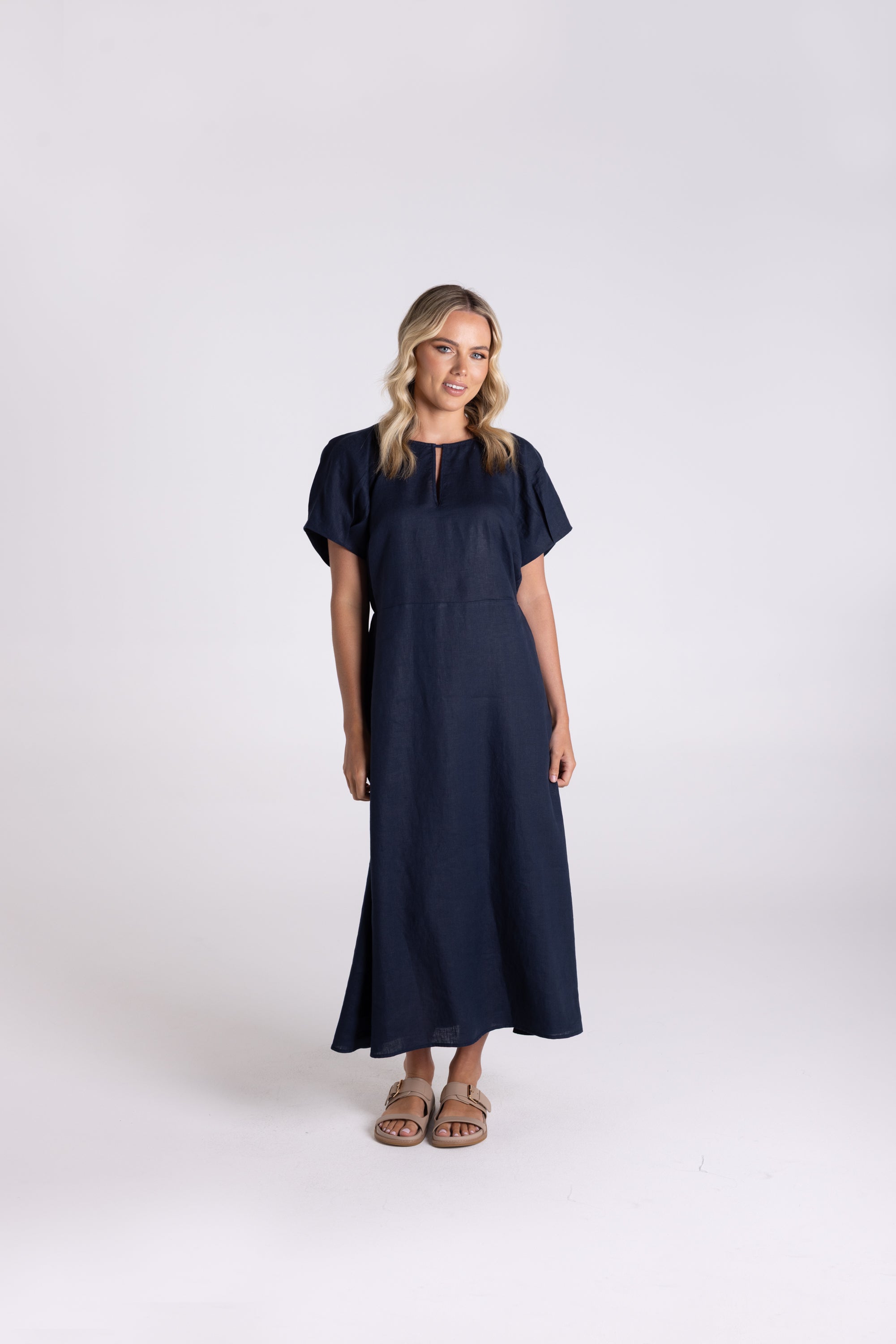 Two T's | Linen Midi Dress | French Navy