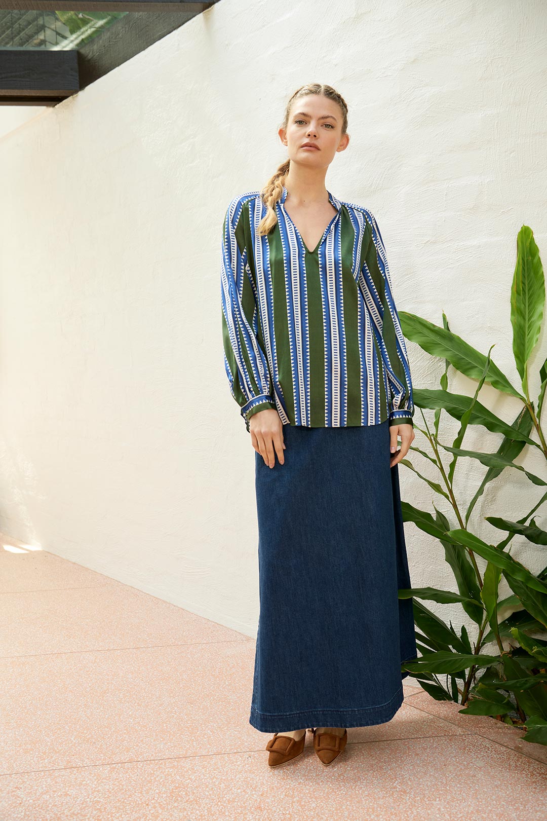 The Dreamer Label | Nola Sun Silk Blouse | Green