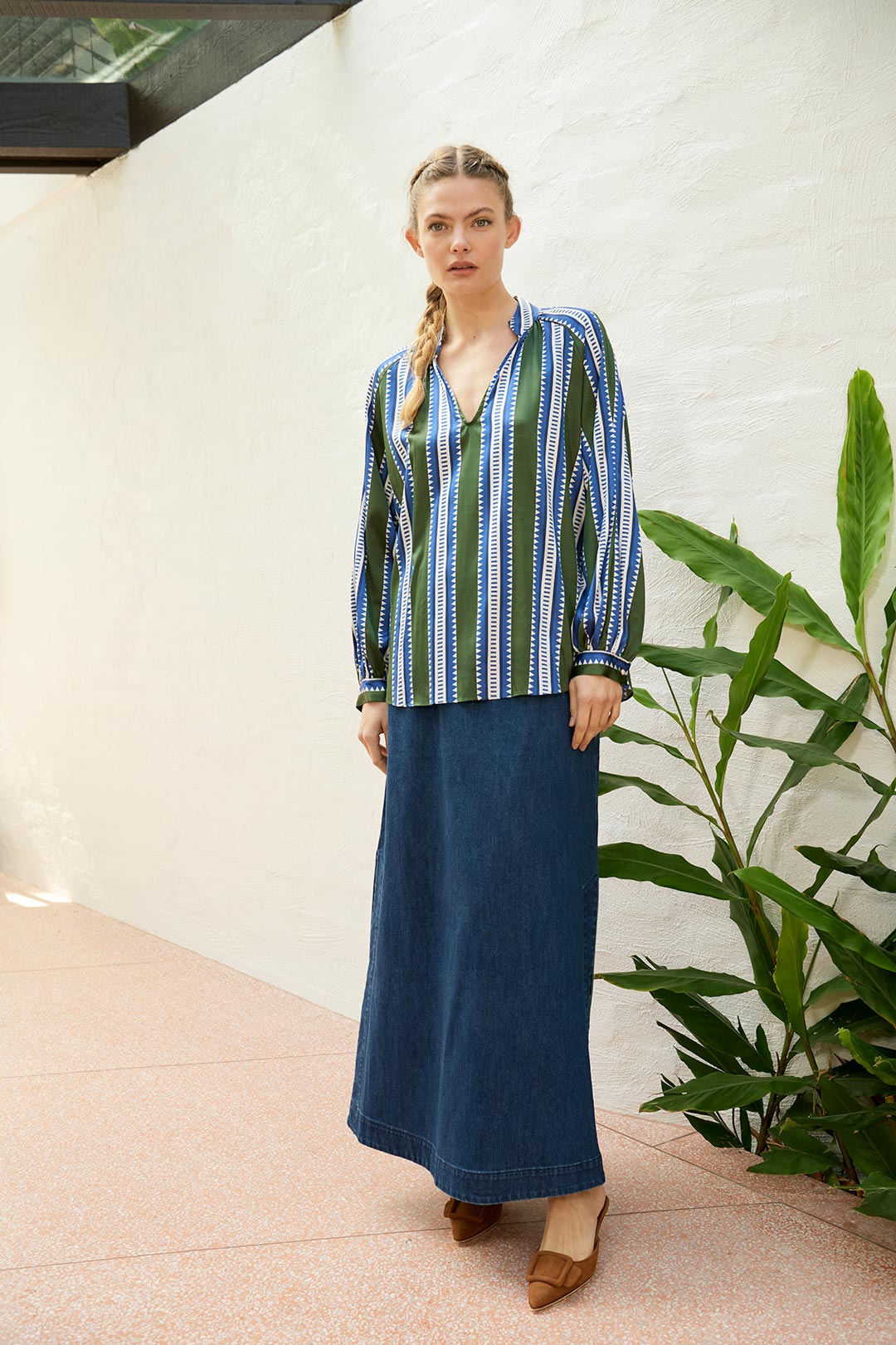 The Dreamer Label | Nola Sun Silk Blouse | Green