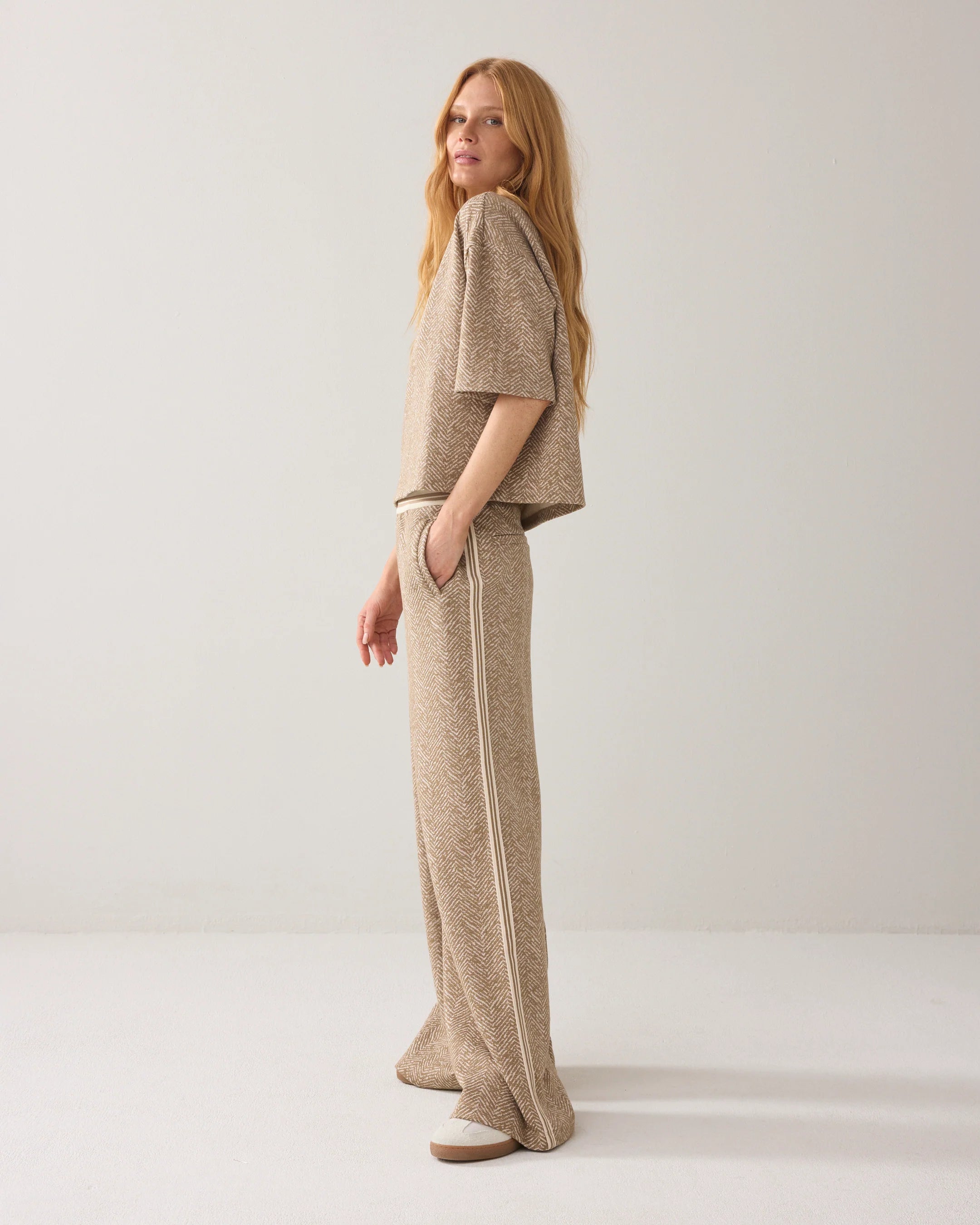 Summum | Jersey Herringbone Elastic Waisted Pants | Khaki