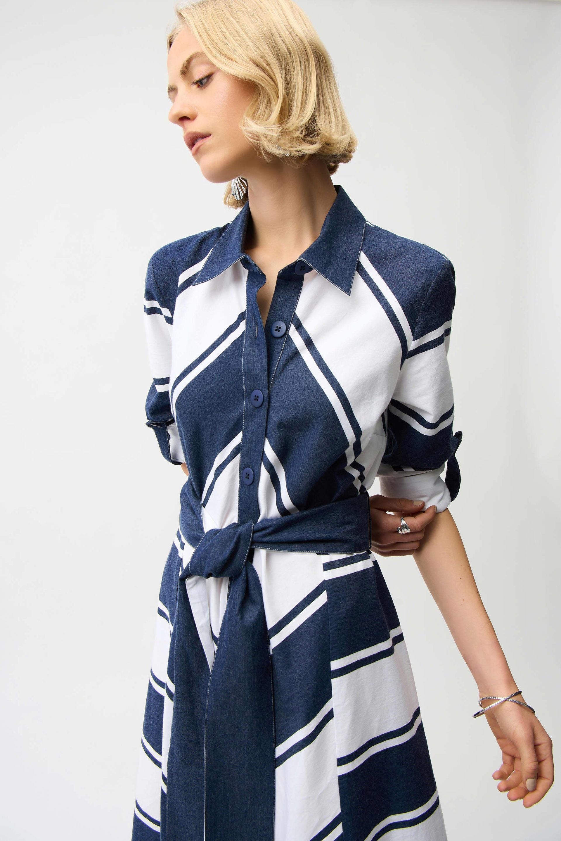 Joseph Ribkoff | Cotton Flare Stripe Dress | Navy/White