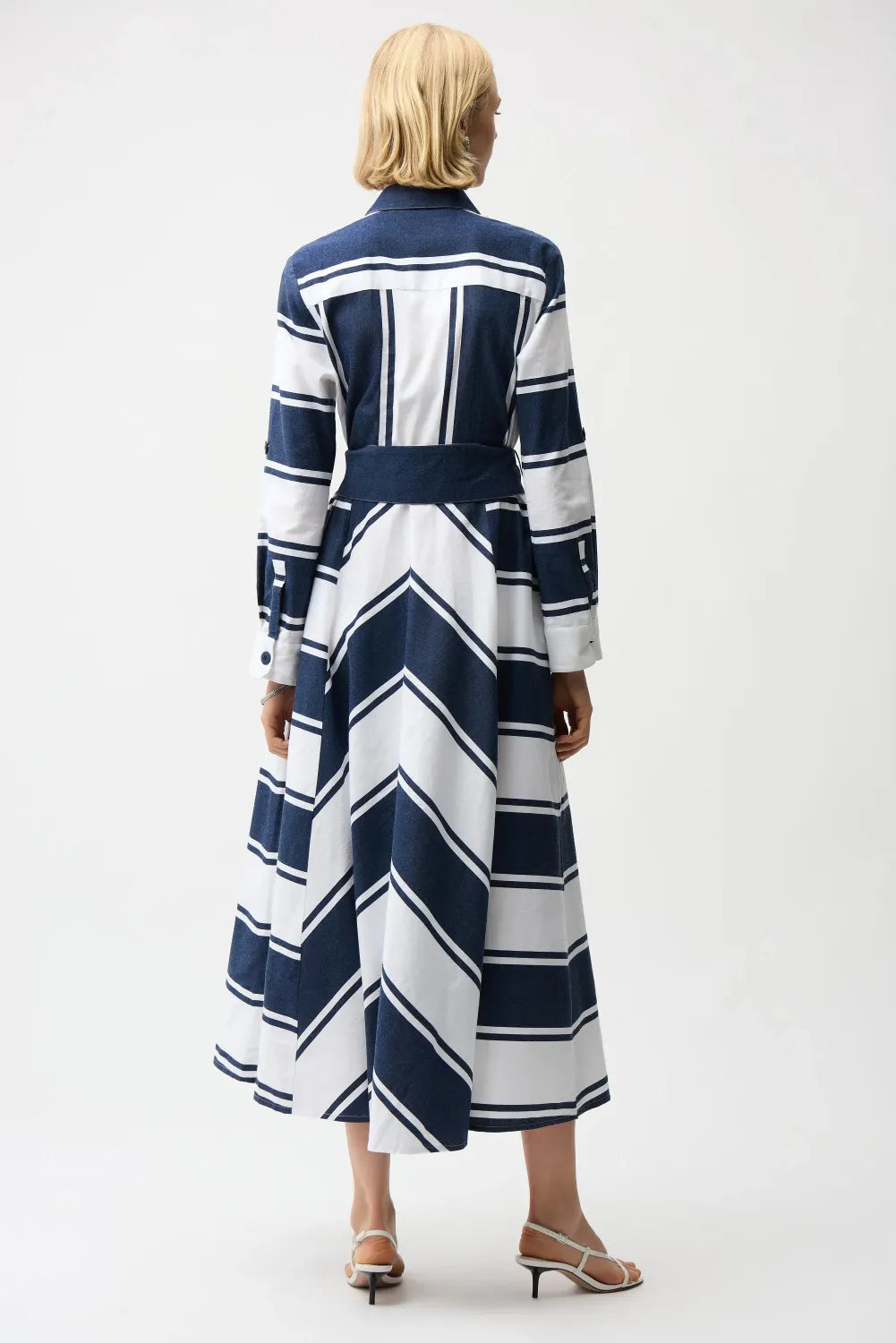 Joseph Ribkoff I Cotton Stripe Flare Stripe Dress I Navy/White