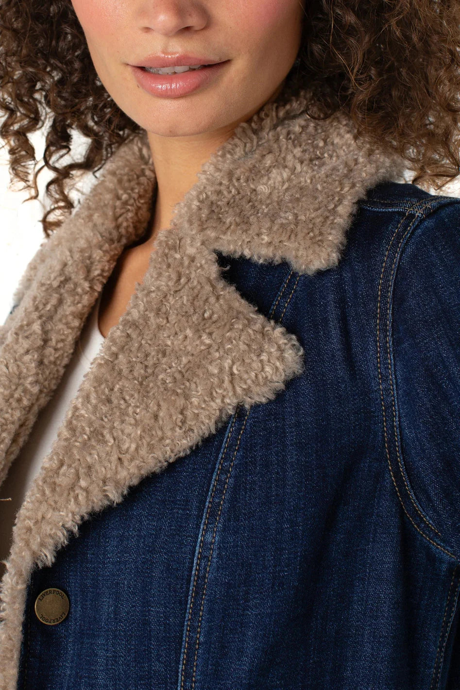 Liverpool Jeans | Sherpa Trimmed Collar Jacket | Denim w/ Trim