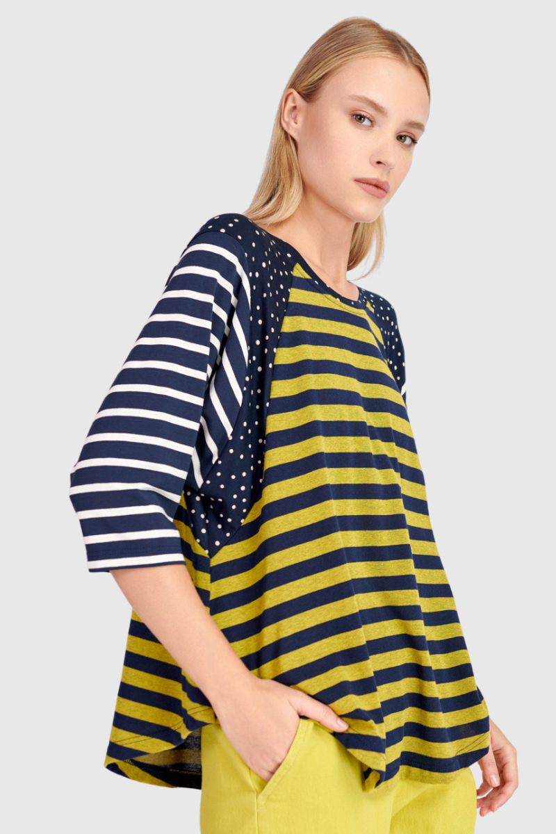 Alembika | Crew Neck Tee | Navy/White/Lime Mix