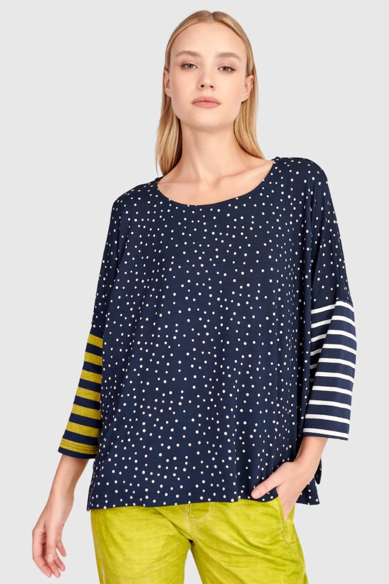 Alembika | Spot Crew Neck Tee | Navy/White/Lime