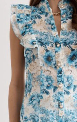 Aqua Blu I Aubrey Top I Blue Floral