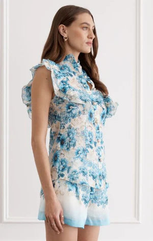Aqua Blu I Aubrey Top I Blue Floral