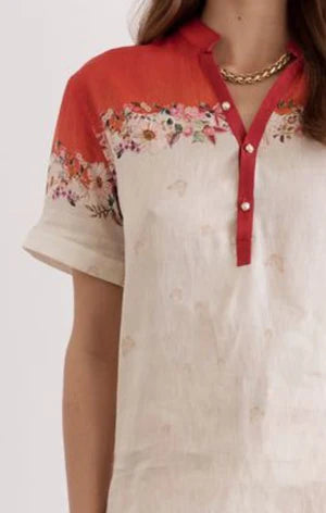 Aqua Blu I Taylor Shirt I Bouquet Red