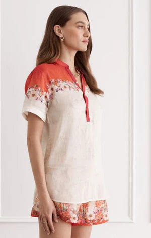 Aqua Blu I Taylor Shirt I Bouquet Red