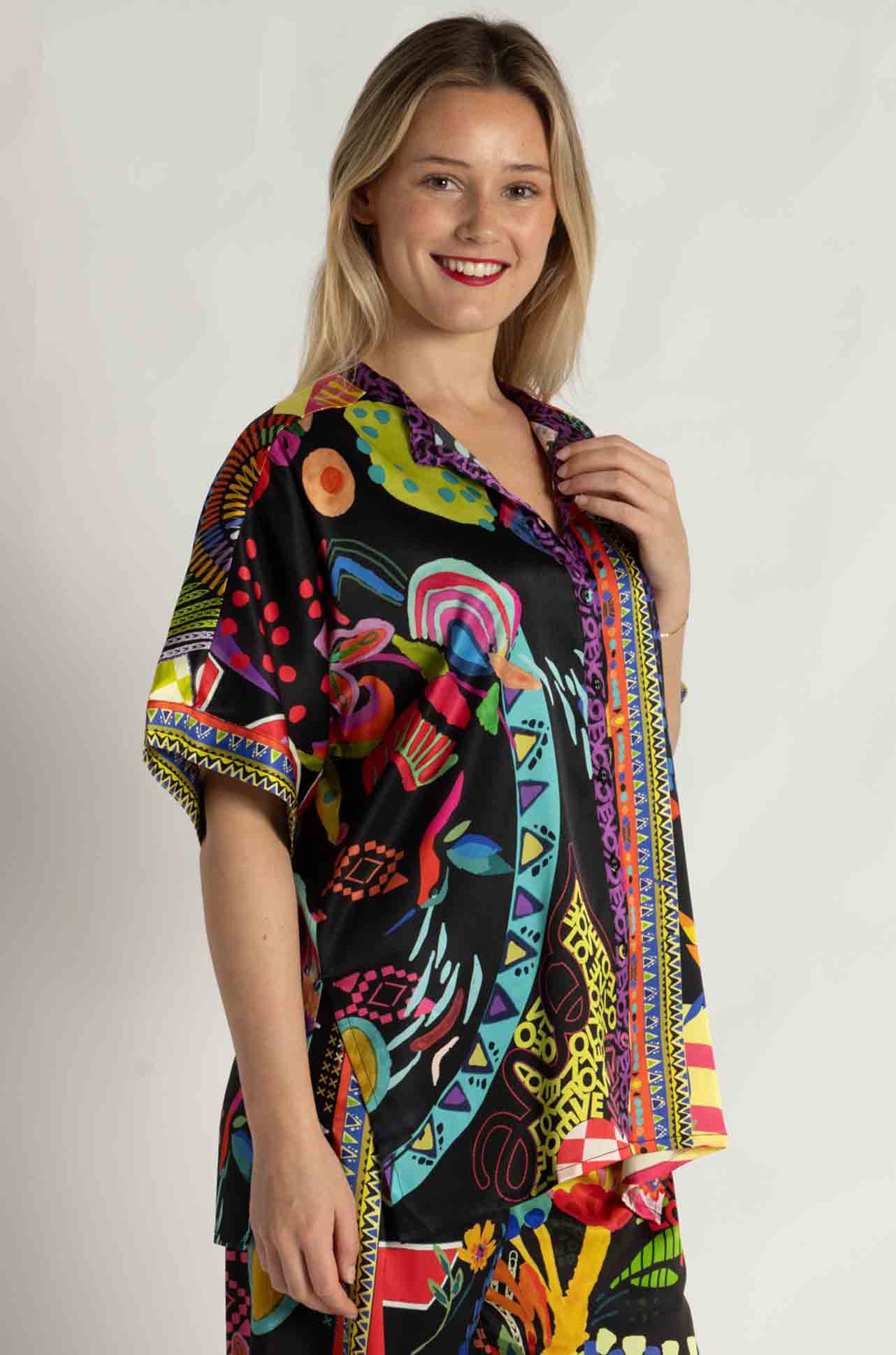 Johnny Was | The Audrey Short Sleeve Mandarin Collar Tunic | Jenny