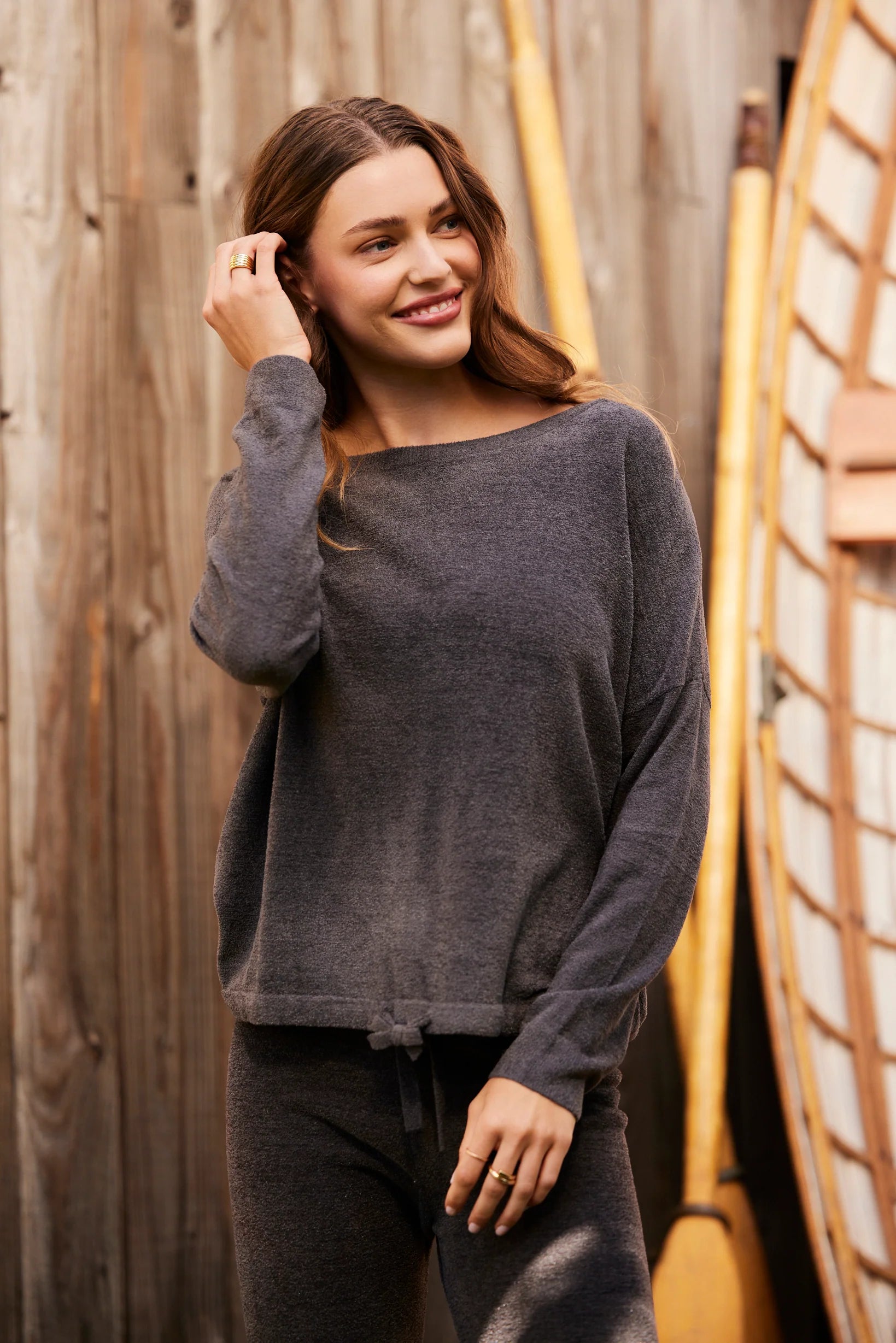 Barefoot Dreams | Cozy Chic Ultra Lite Slouchy Pullover | Carbon