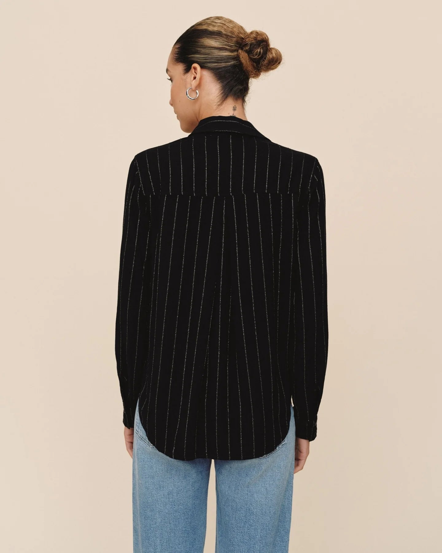 Bella Dahl | Lurex Stripe Clean Shirt | Black
